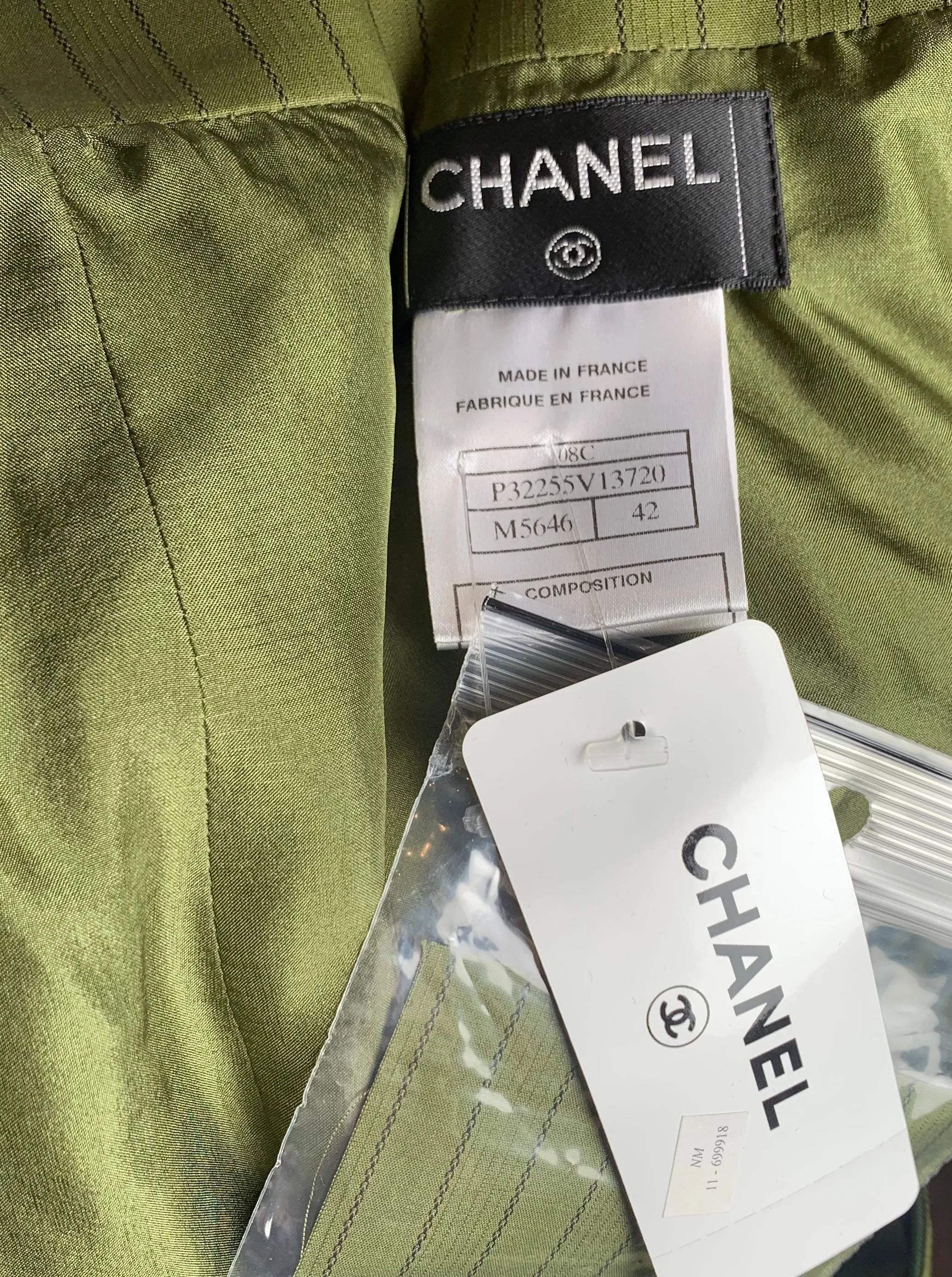 Chanel '08 Resort Army Green Pinstripe Cargo Bubble Skirt, NWT