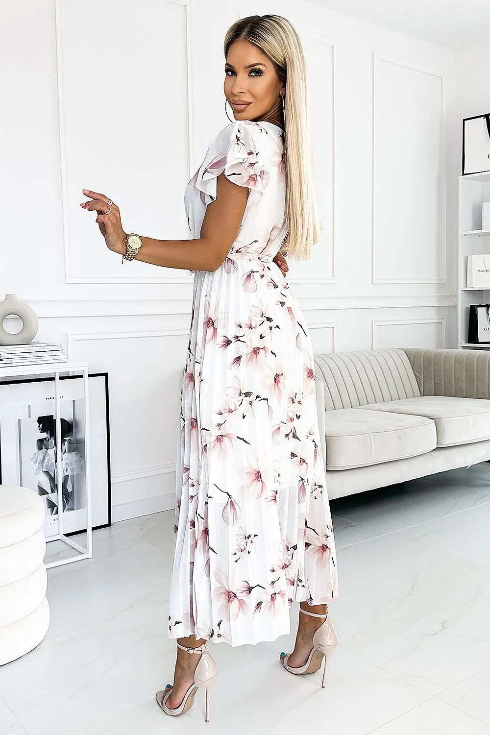 Chiffon pleated midi cocktail dress