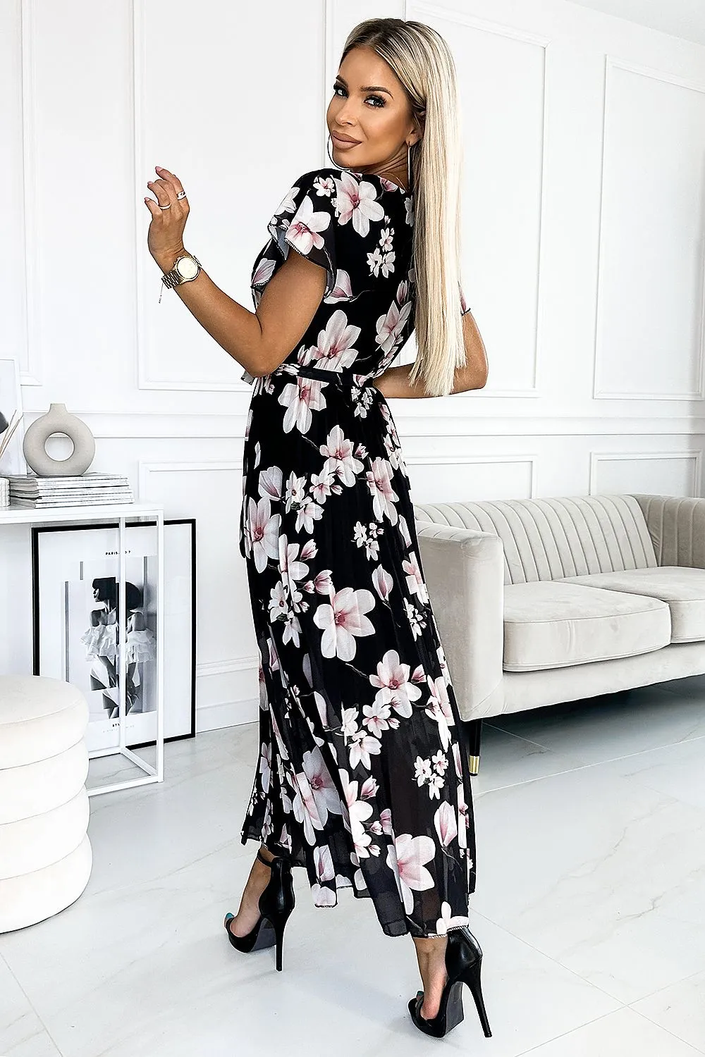Chiffon pleated midi cocktail dress