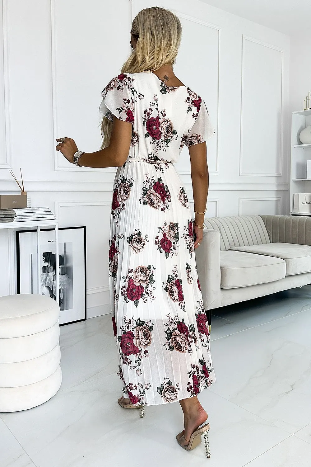 Chiffon pleated midi cocktail dress