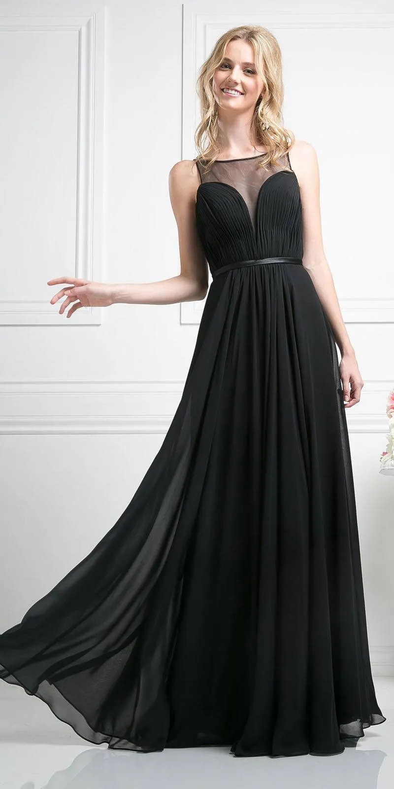 Cinderella Divine 7458 Illusion Sweetheart Long Chiffon Dress