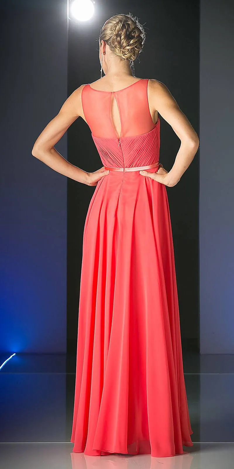 Cinderella Divine 7458 Illusion Sweetheart Long Chiffon Dress