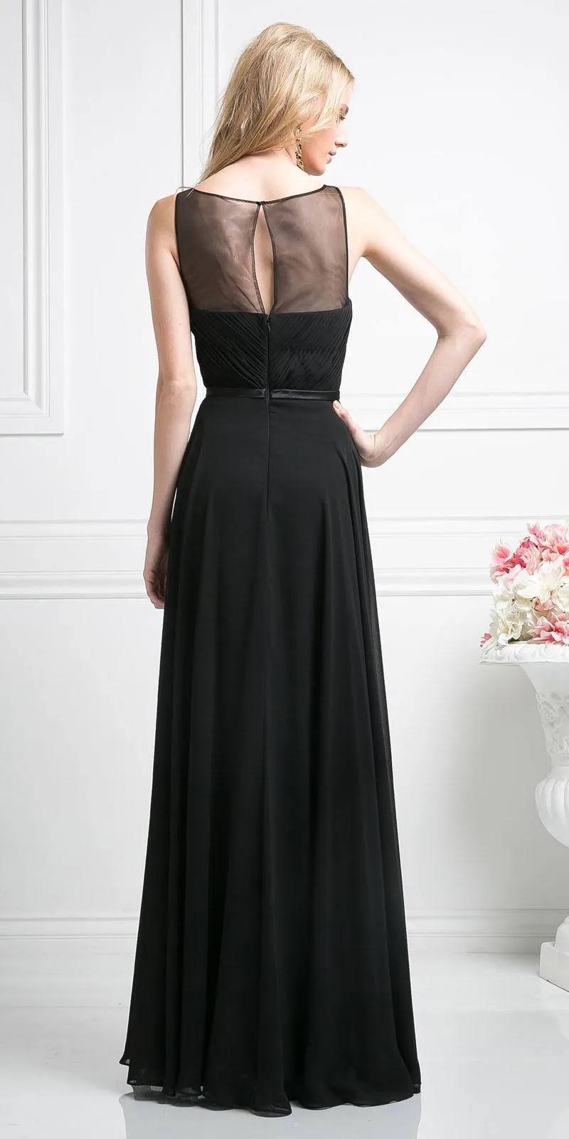 Cinderella Divine 7458 Illusion Sweetheart Long Chiffon Dress