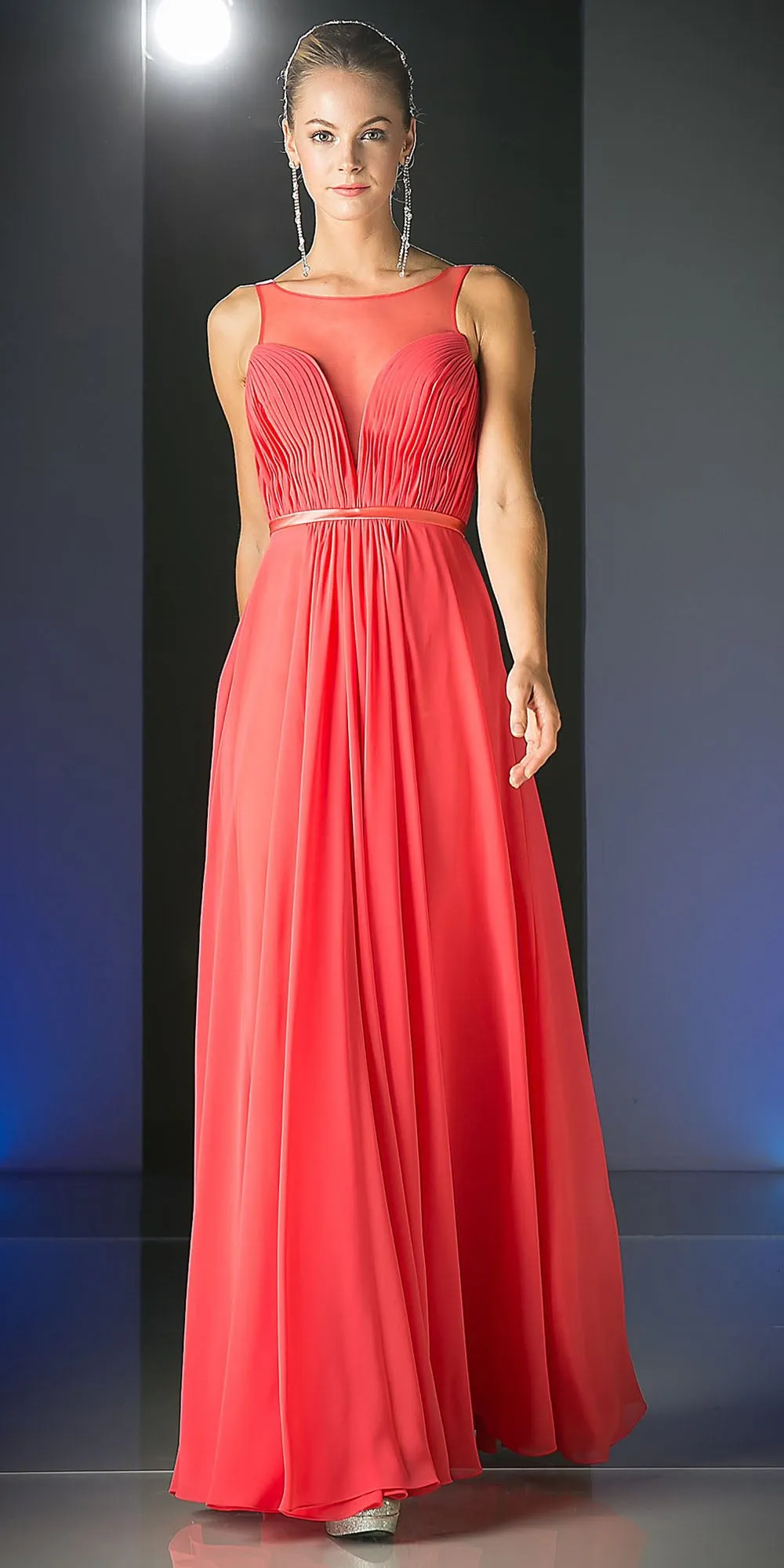 Cinderella Divine 7458 Illusion Sweetheart Long Chiffon Dress