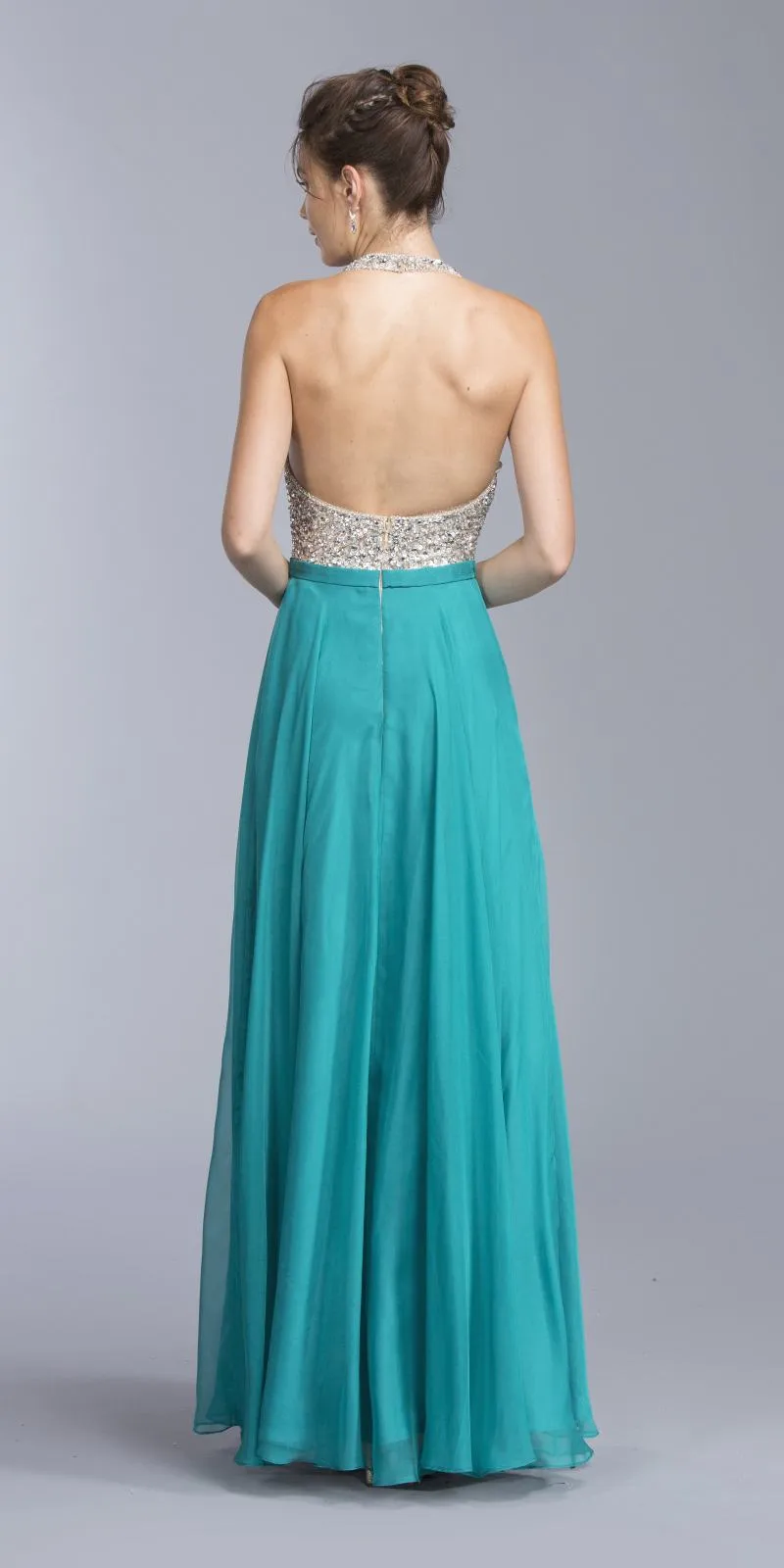 CLEARANCE - Aspeed L2061 A-line Long Formal Dress Halter Open-Back (Size XXS)