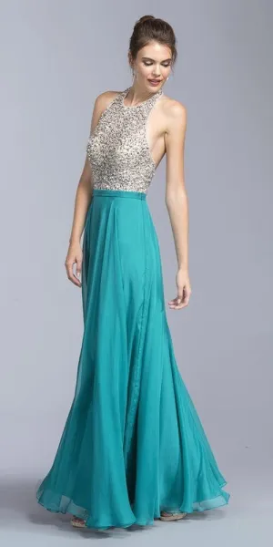 CLEARANCE - Aspeed L2061 A-line Long Formal Dress Halter Open-Back (Size XXS)