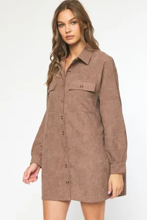 Corduroy Collared Button Down LS Dress