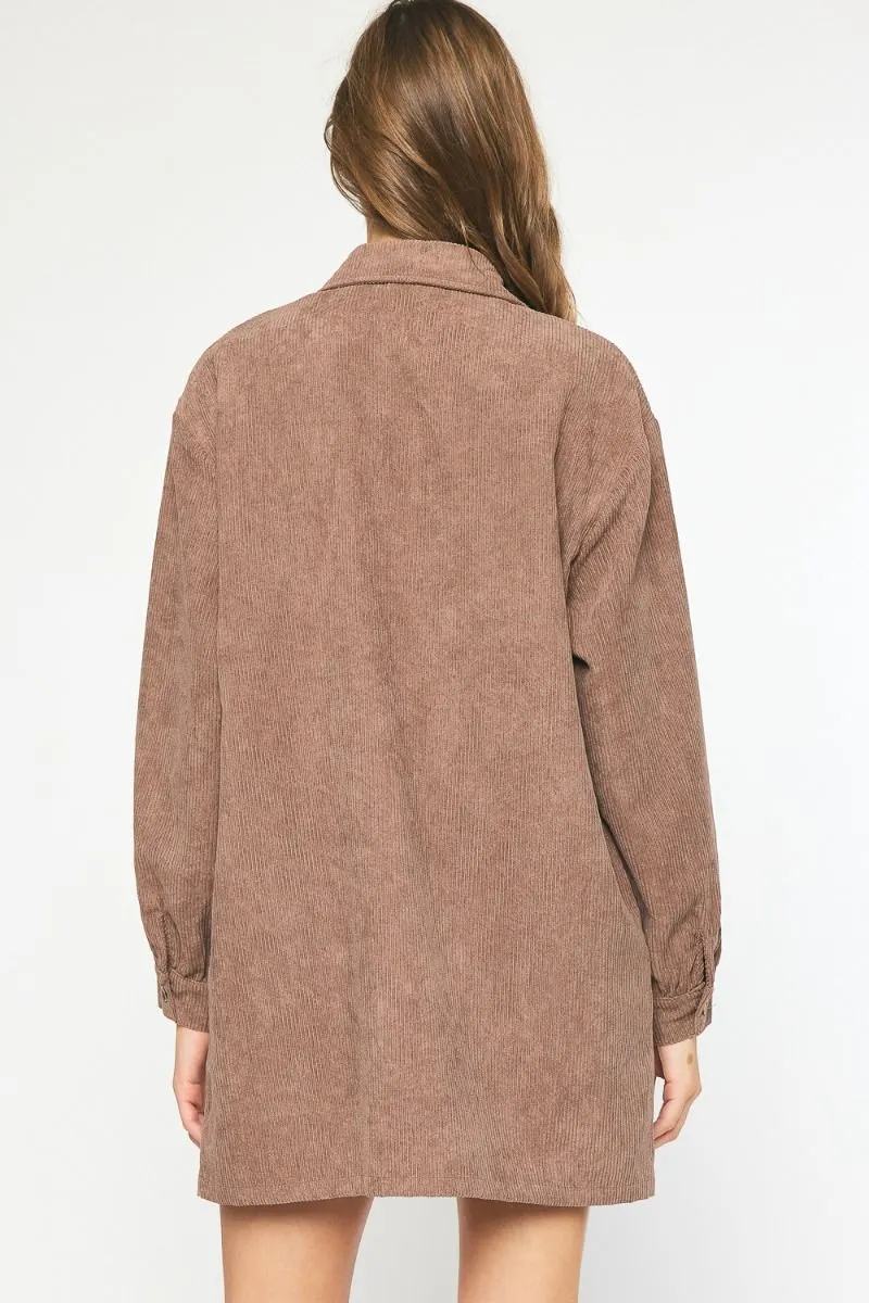 Corduroy Collared Button Down LS Dress
