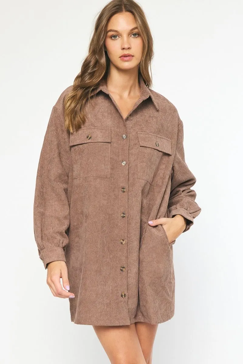 Corduroy Collared Button Down LS Dress