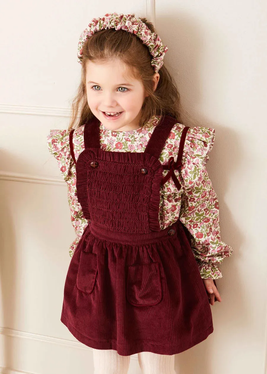 Corduroy Frill Detail Skirt with Braces in Burgundy (12mths-3yrs)