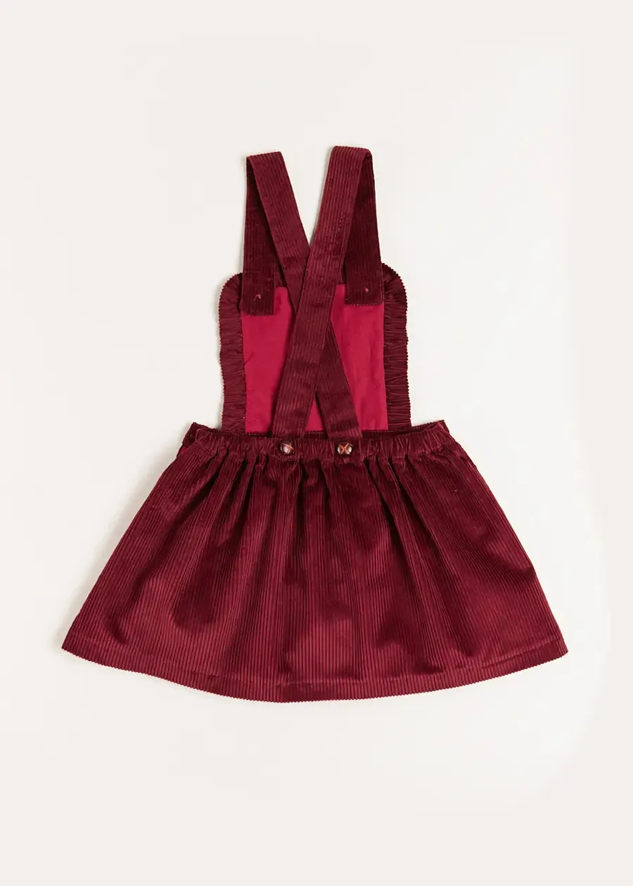 Corduroy Frill Detail Skirt with Braces in Burgundy (12mths-3yrs)