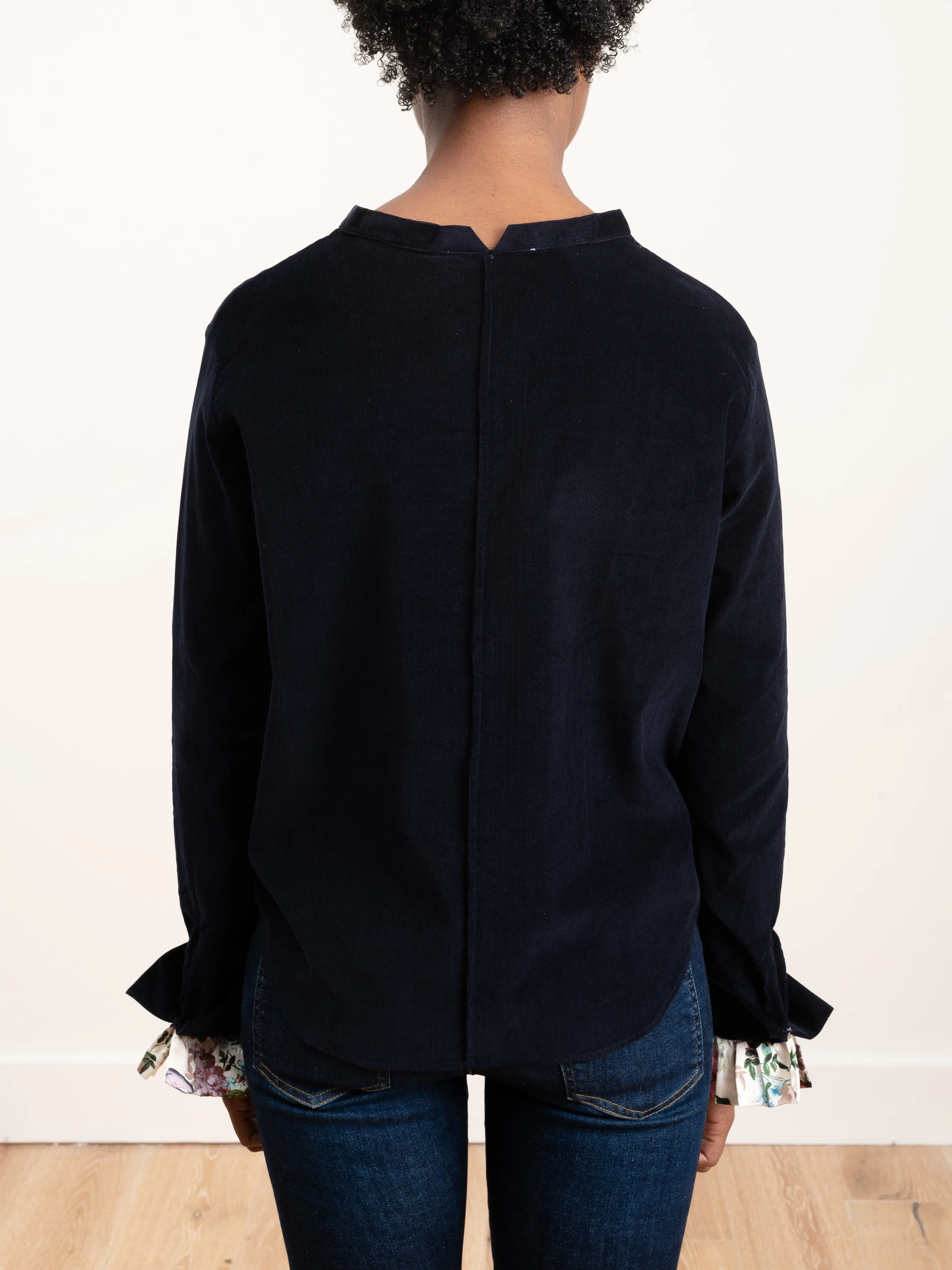 corduroy shirt with ruffle sleeve