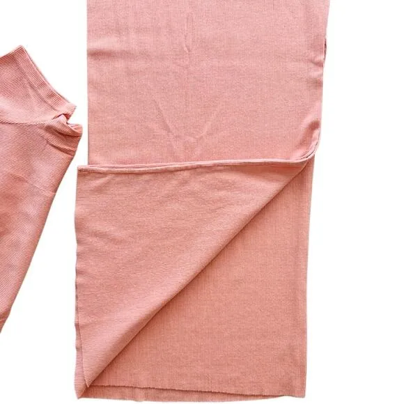 Cotton Citizen 2pc Crop Tee Midi Skirt Set Peach Size Small Ribbed Cotton