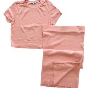 Cotton Citizen 2pc Crop Tee Midi Skirt Set Peach Size Small Ribbed Cotton