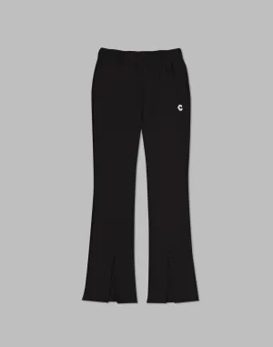 CRONOS WOMEN RIB HIGH RISE SLIT PANTS【BLACK】