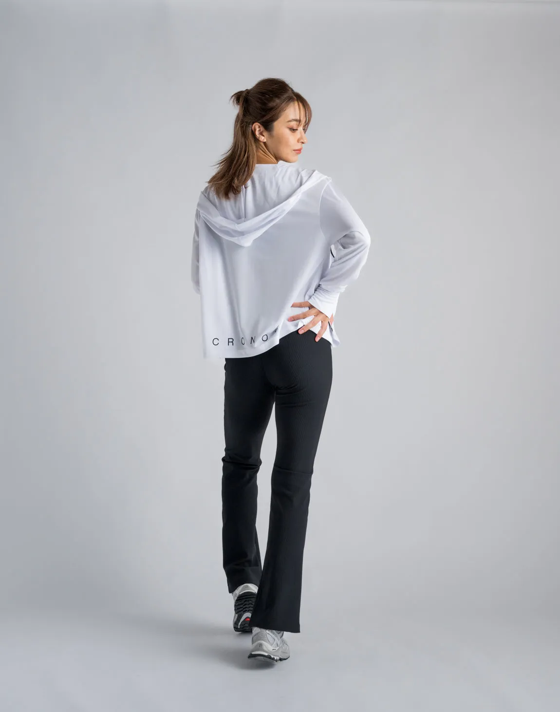 CRONOS WOMEN RIB HIGH RISE SLIT PANTS【BLACK】