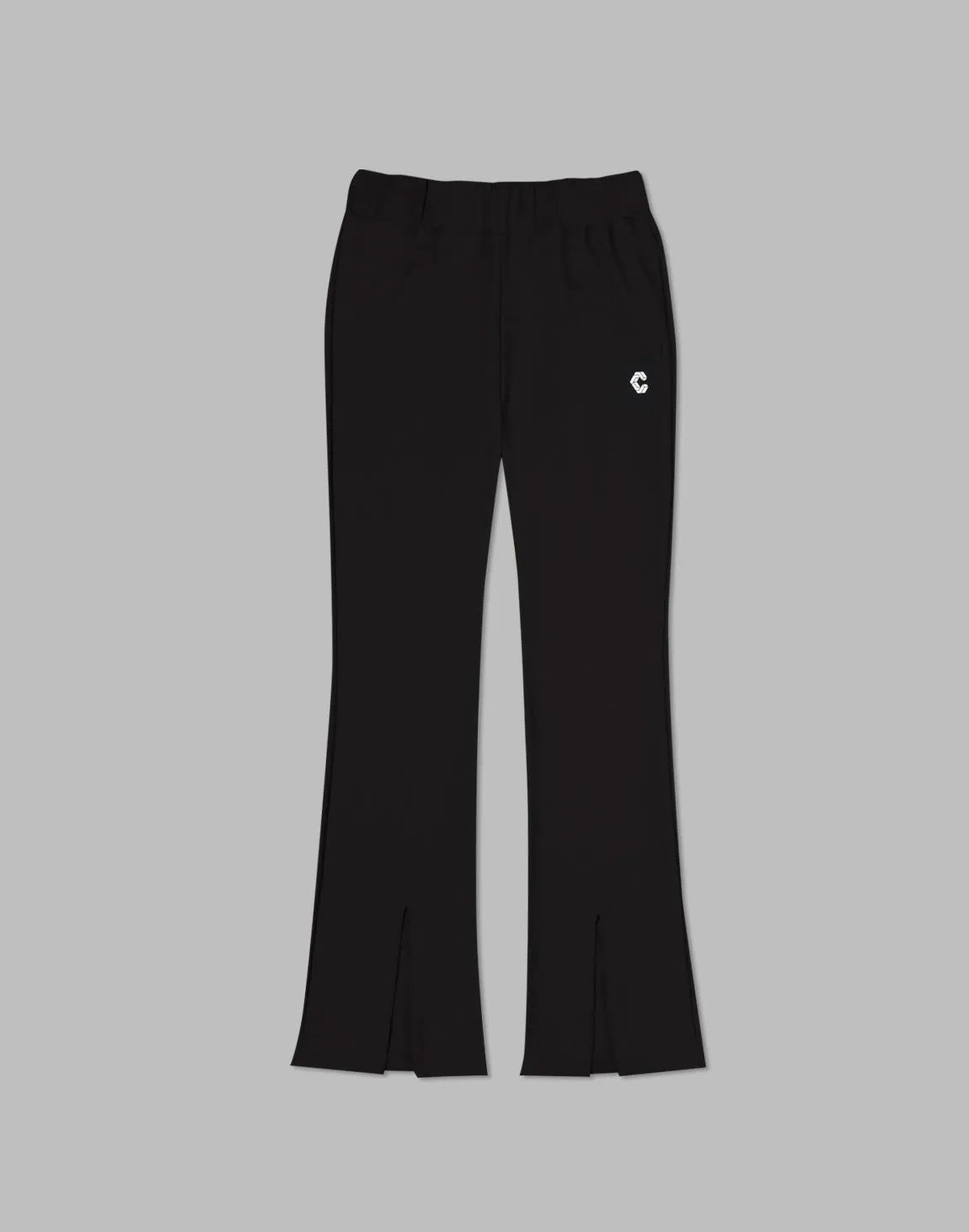 CRONOS WOMEN RIB HIGH RISE SLIT PANTS【BLACK】