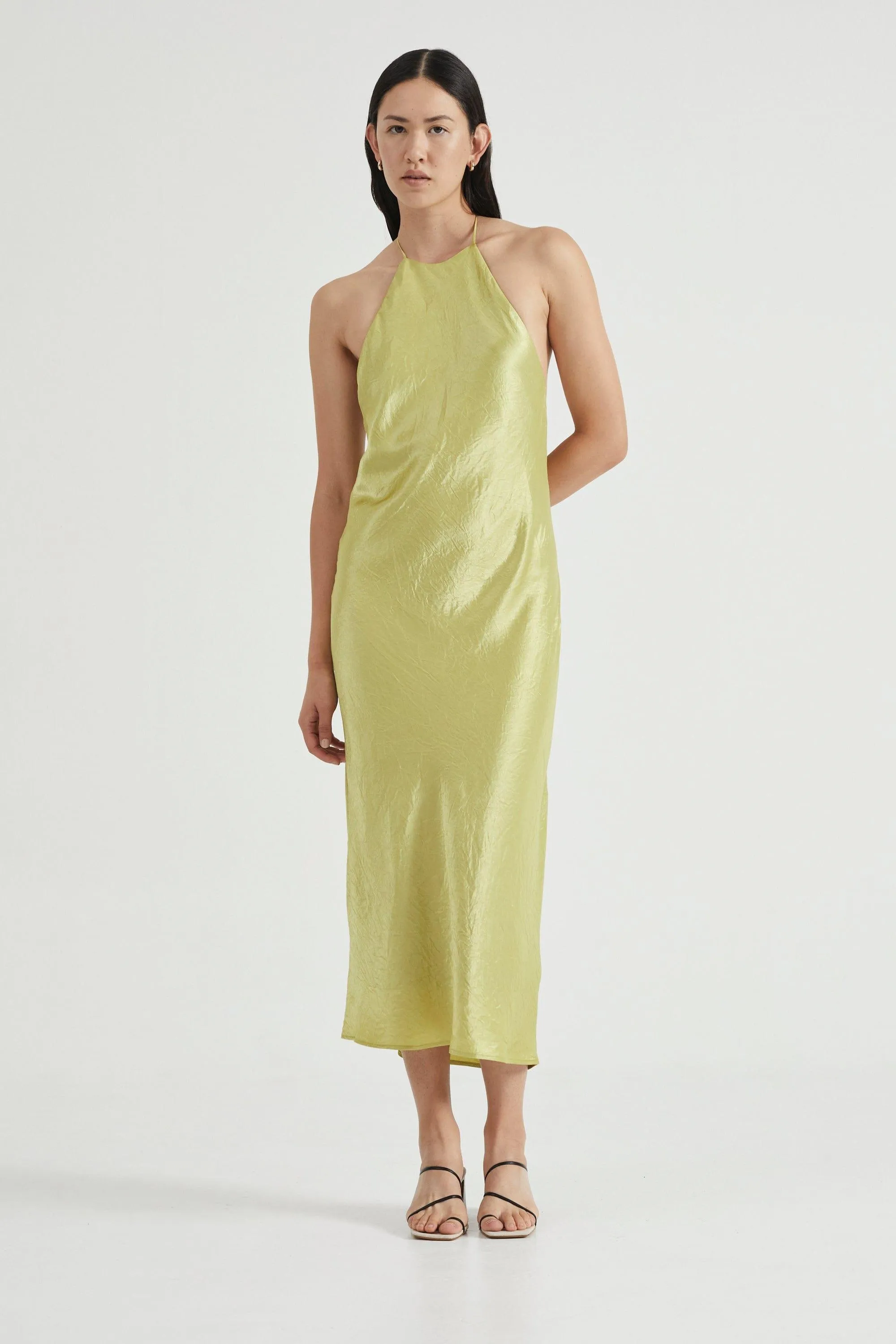 CRUSH BIAS HALTER DRESS | KIWI