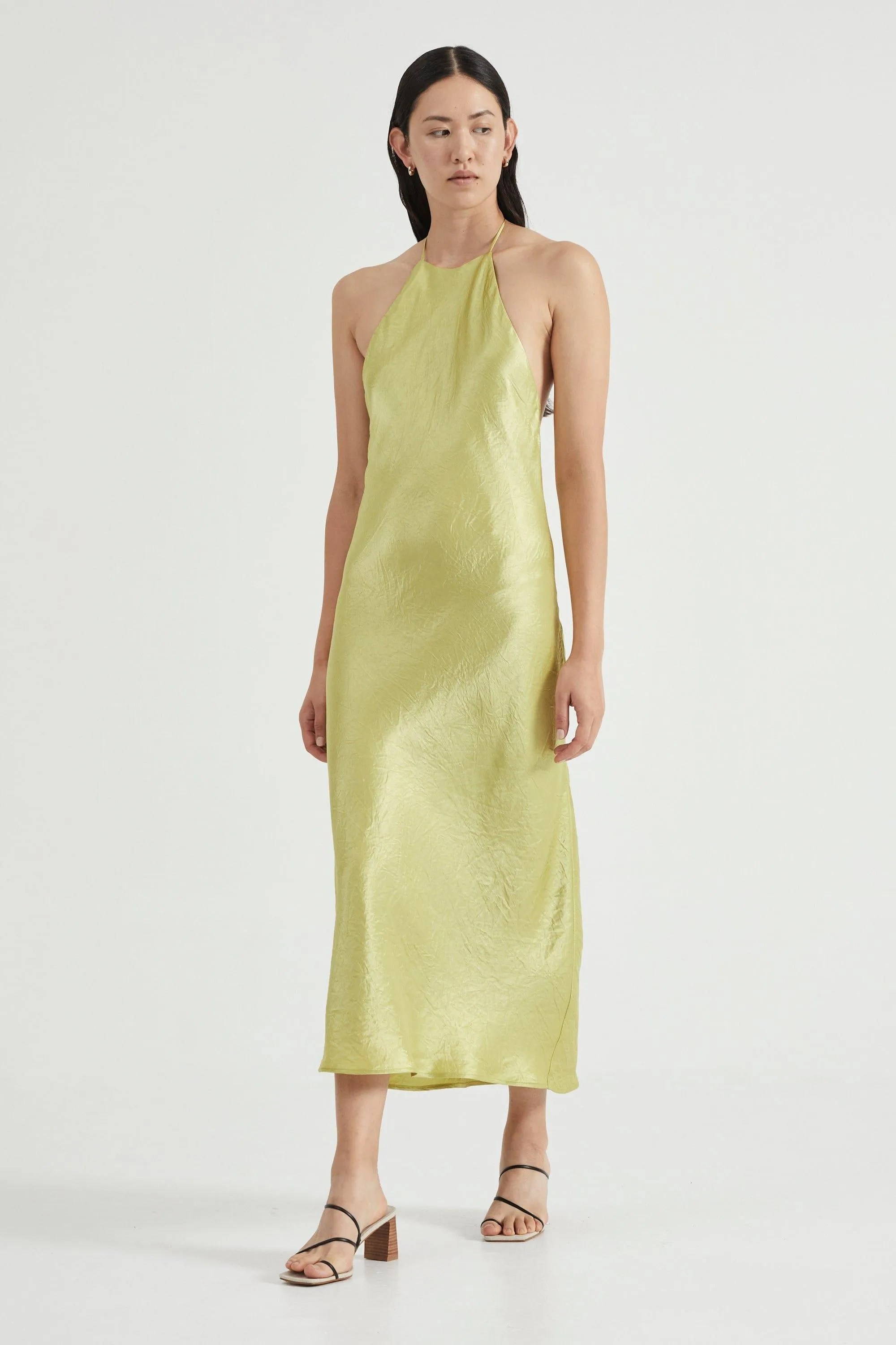 CRUSH BIAS HALTER DRESS | KIWI