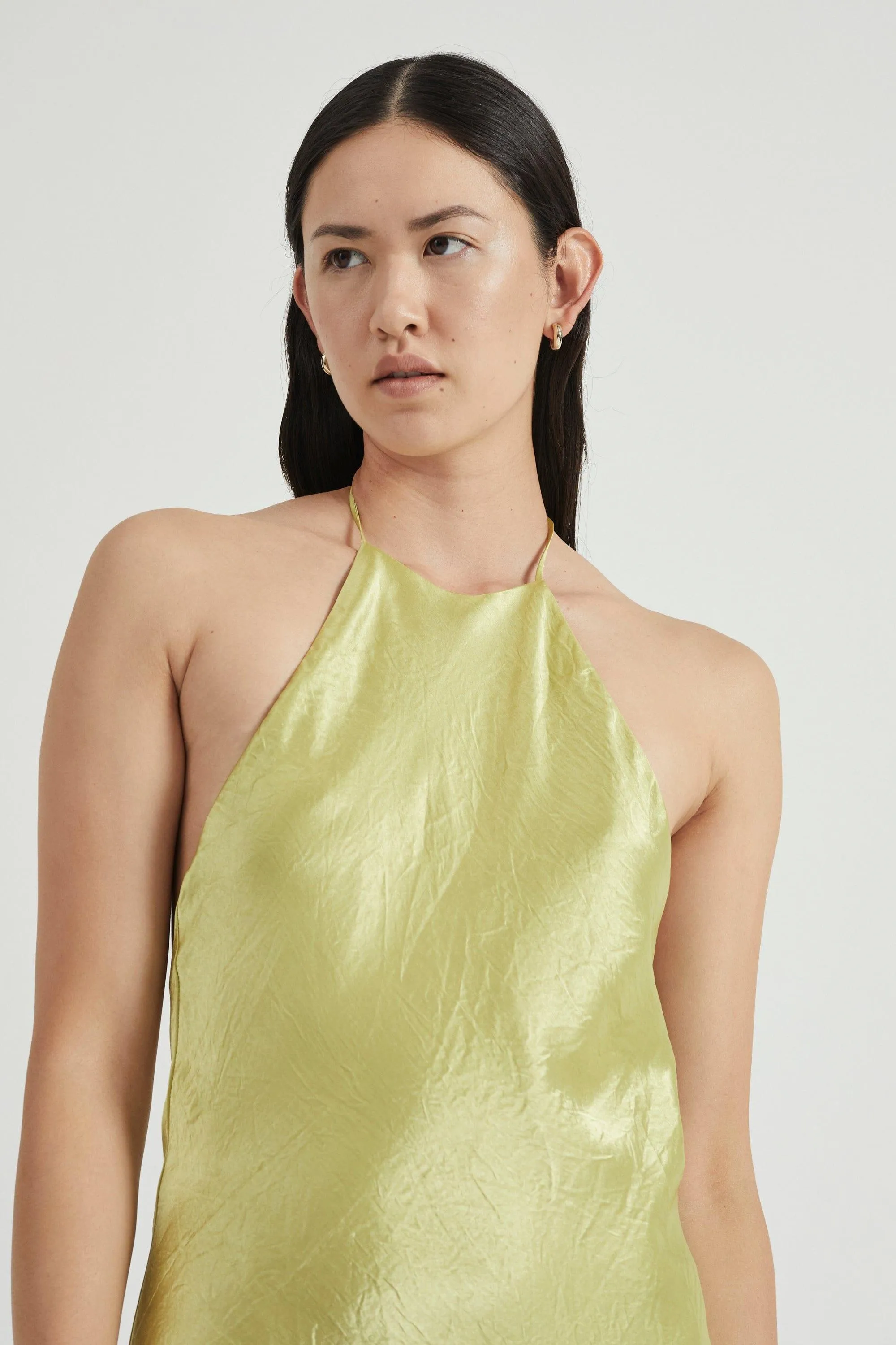 CRUSH BIAS HALTER DRESS | KIWI