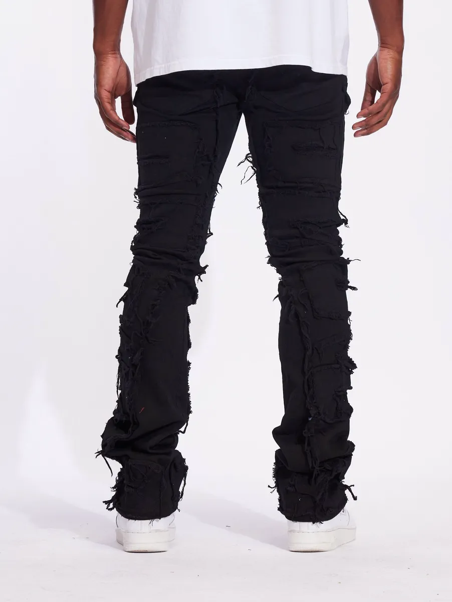 Crysp Denim Fray Cargo Flare Denim (Jet Black)