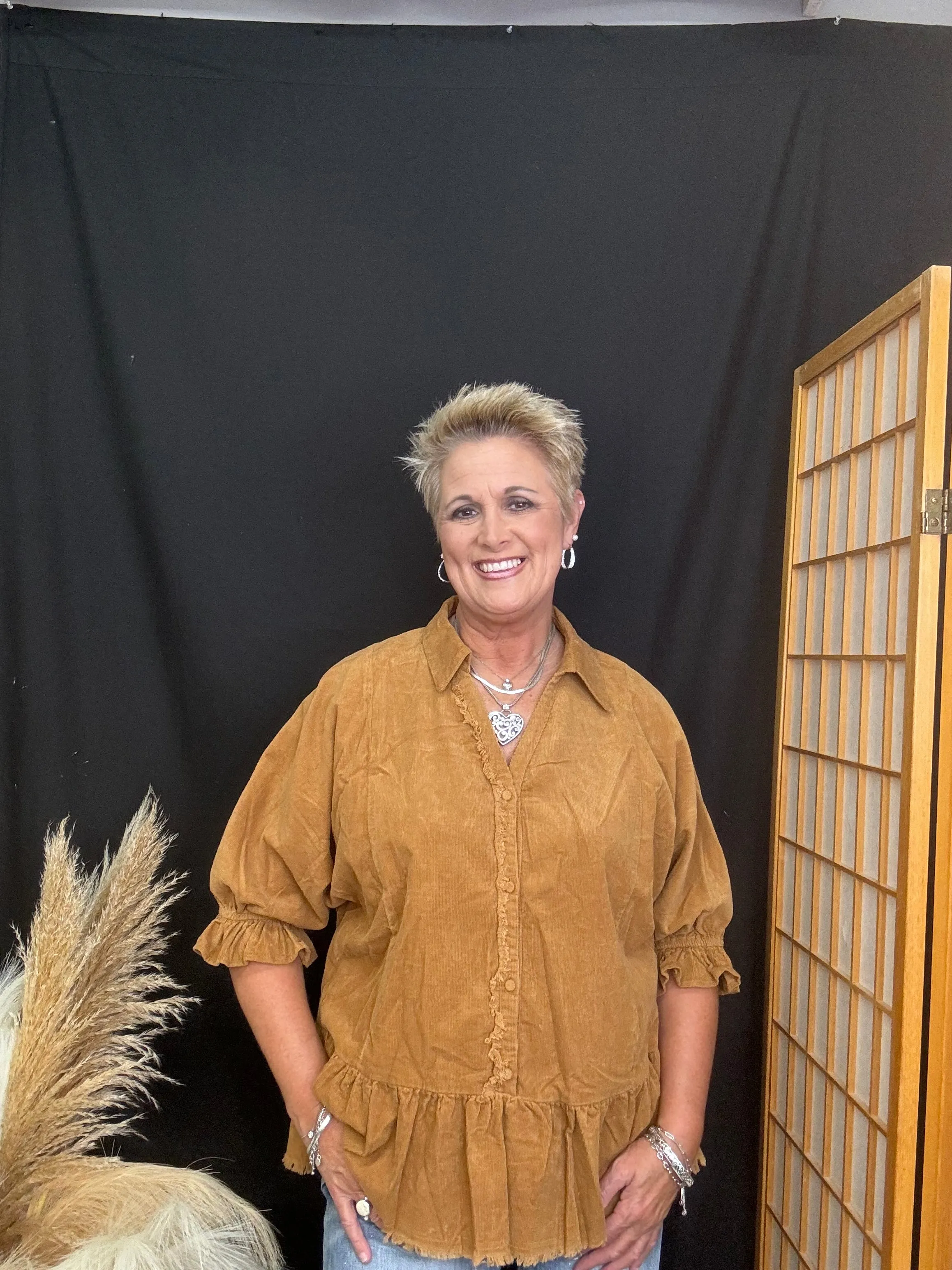 Curvy Corduroy Camel Top
