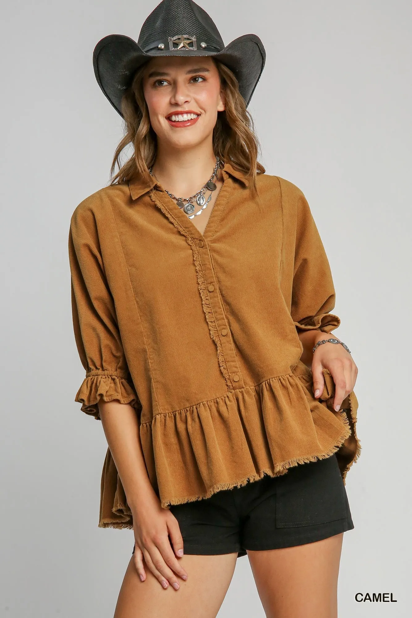 Curvy Corduroy Camel Top