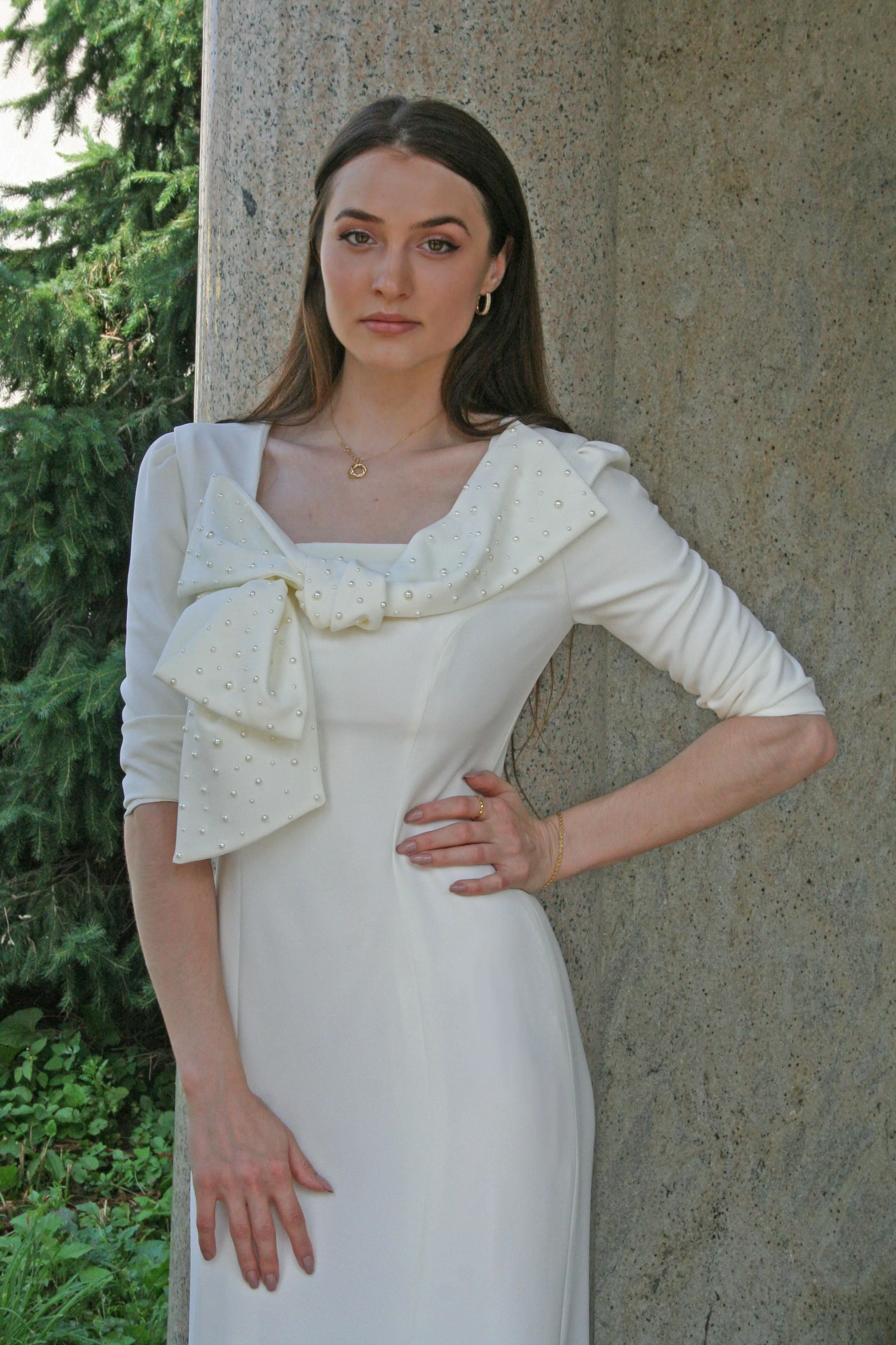 Cypress Gown with Pearl Embellished Bow
