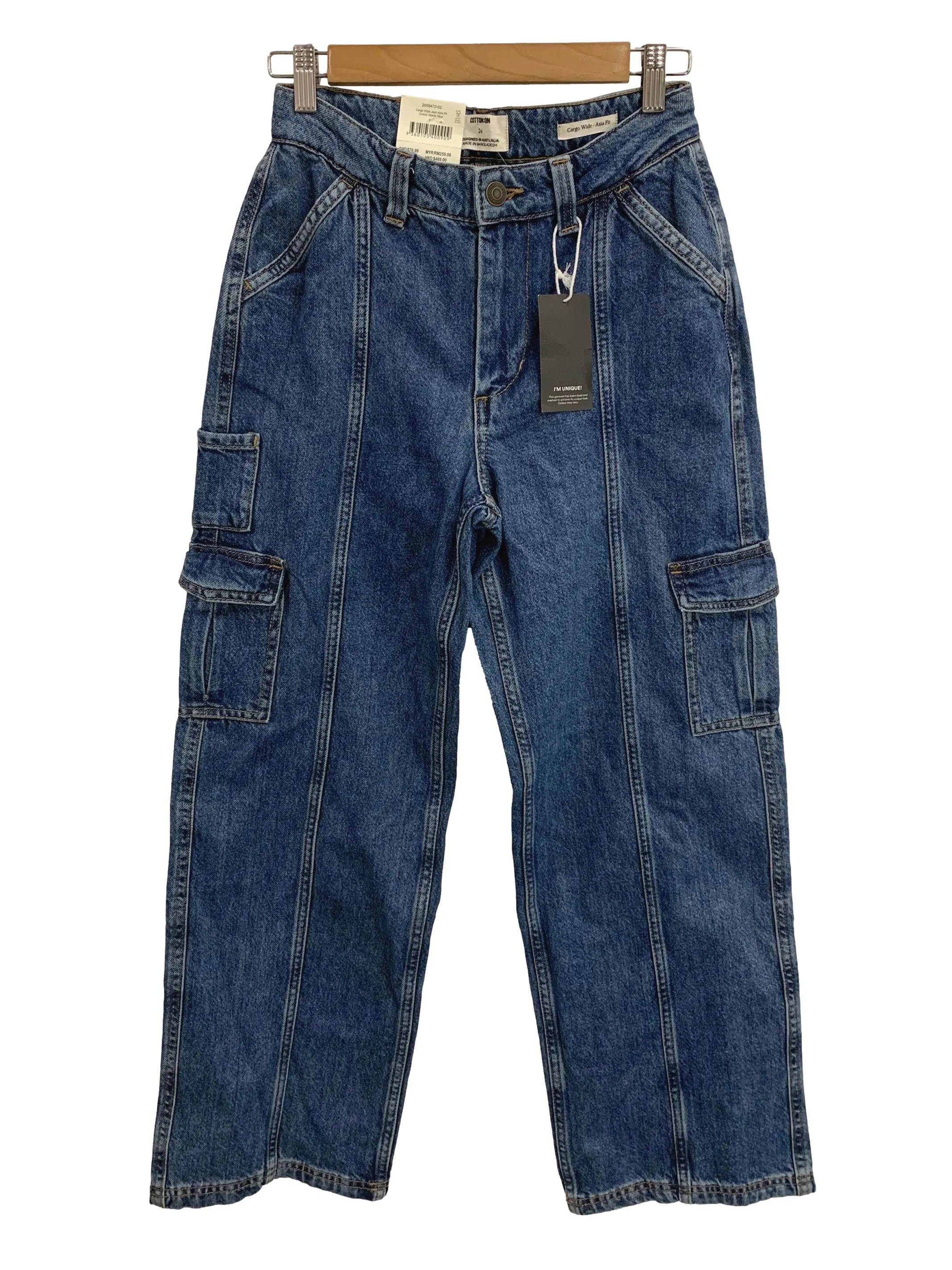 Dark Wash Cargo Wide Denim Jeans