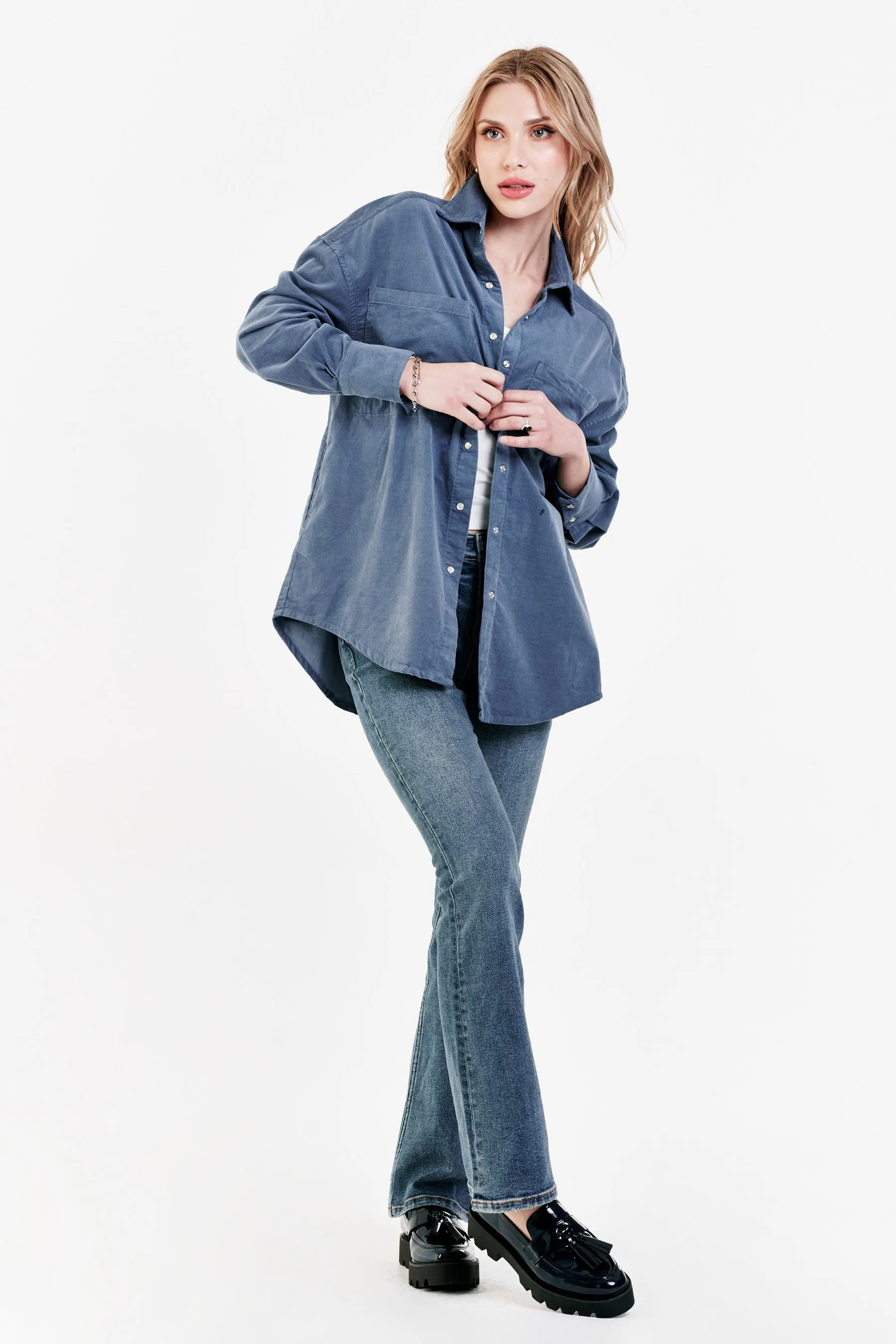 Dear John | Ora Button Front Shirt {Blue Slate}