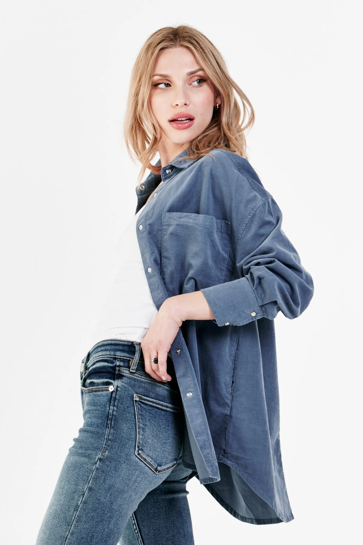 Dear John | Ora Button Front Shirt {Blue Slate}