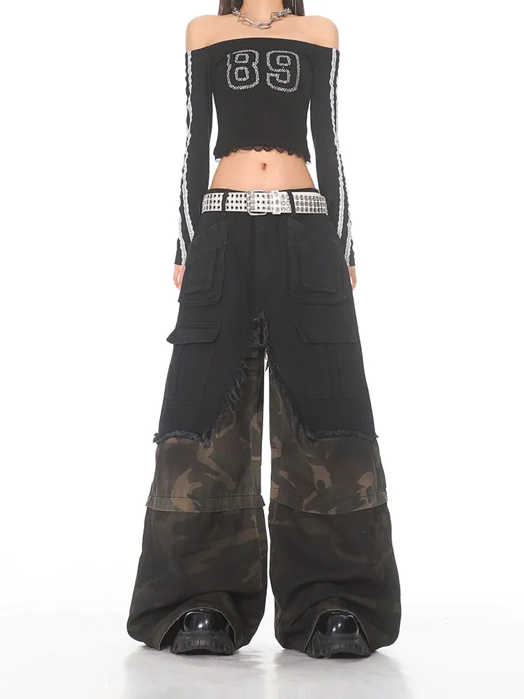 Deconstructed Denim Cargo Utility Pants