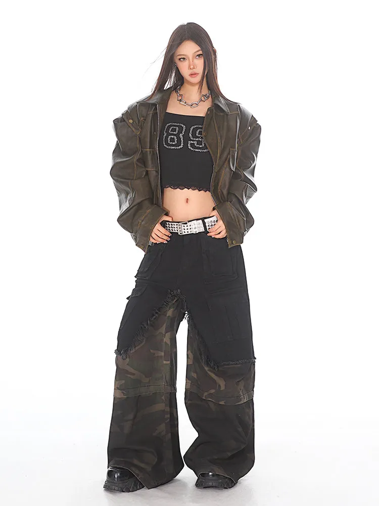 Deconstructed Denim Cargo Utility Pants