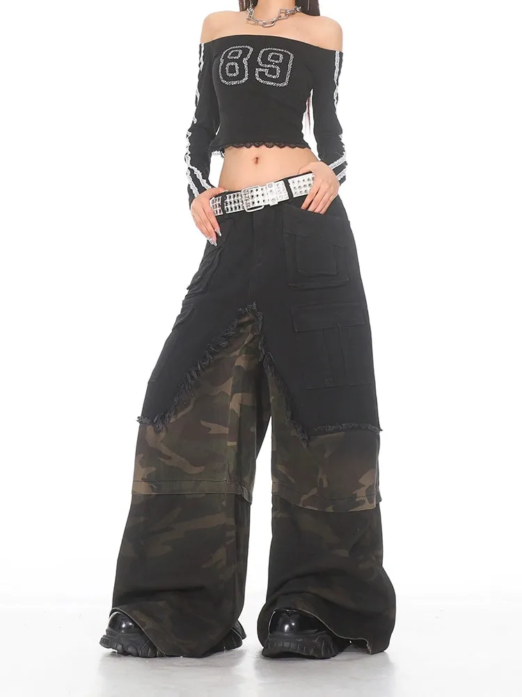 Deconstructed Denim Cargo Utility Pants