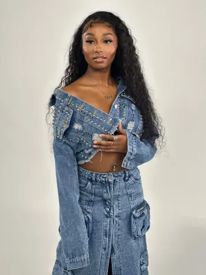 Denim Long Cargo Skirt