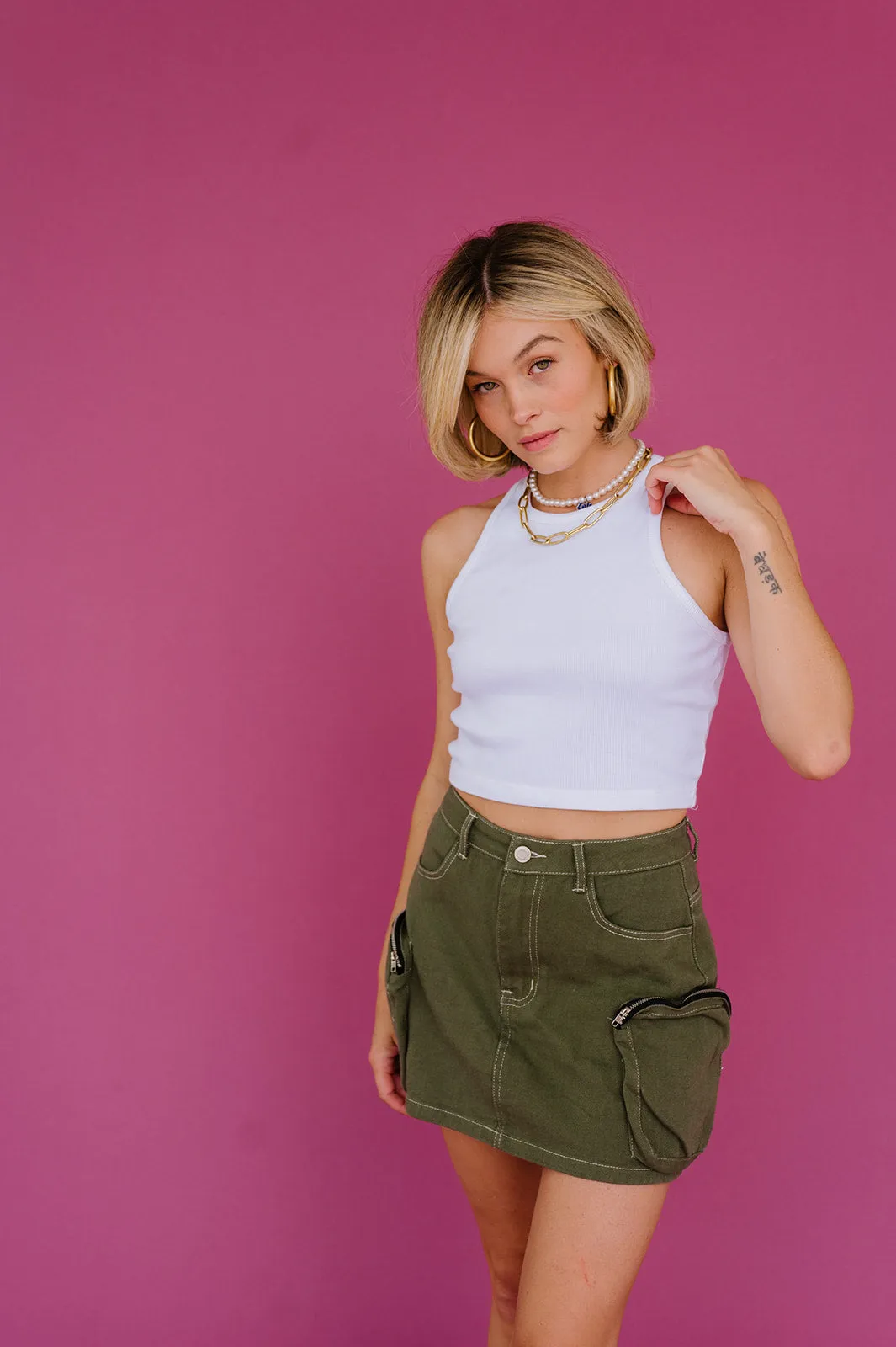 Downtown Girl Cargo Skirt// Olive