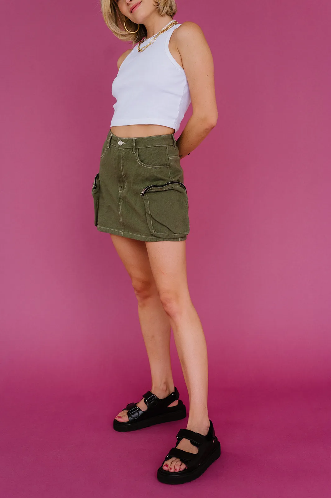 Downtown Girl Cargo Skirt// Olive