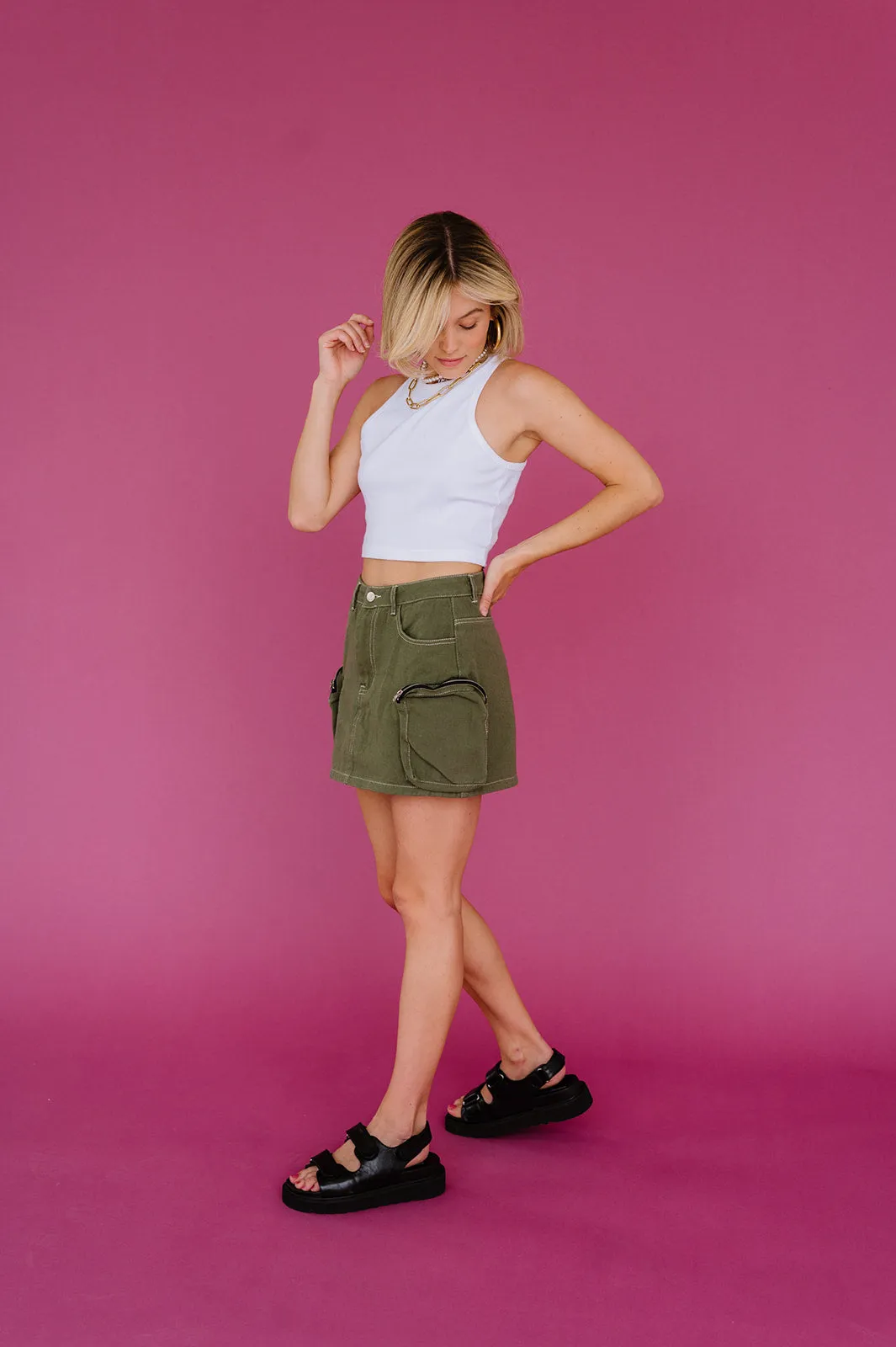 Downtown Girl Cargo Skirt// Olive