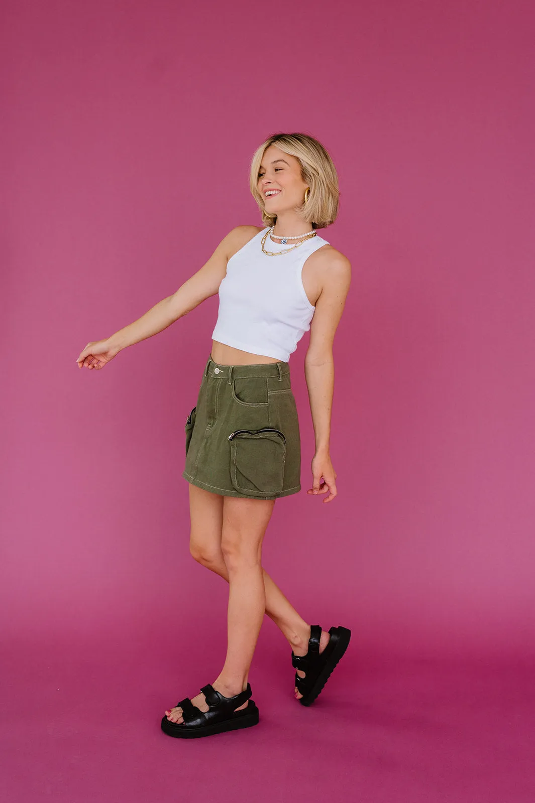 Downtown Girl Cargo Skirt// Olive