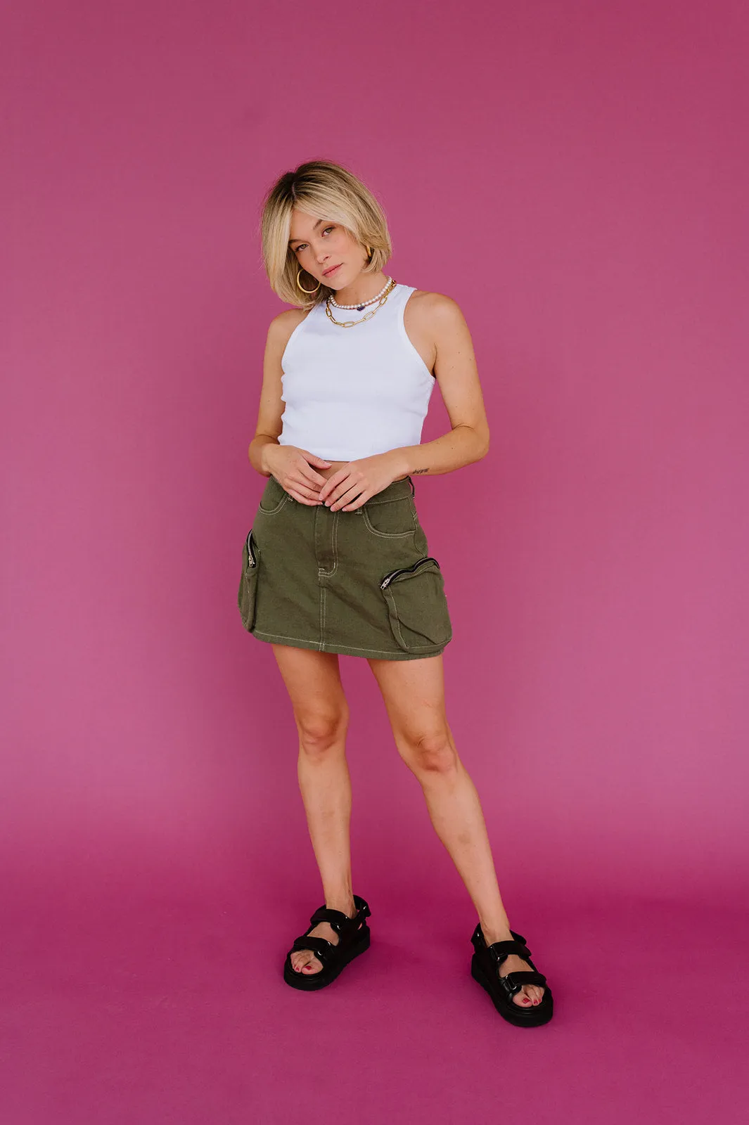 Downtown Girl Cargo Skirt// Olive