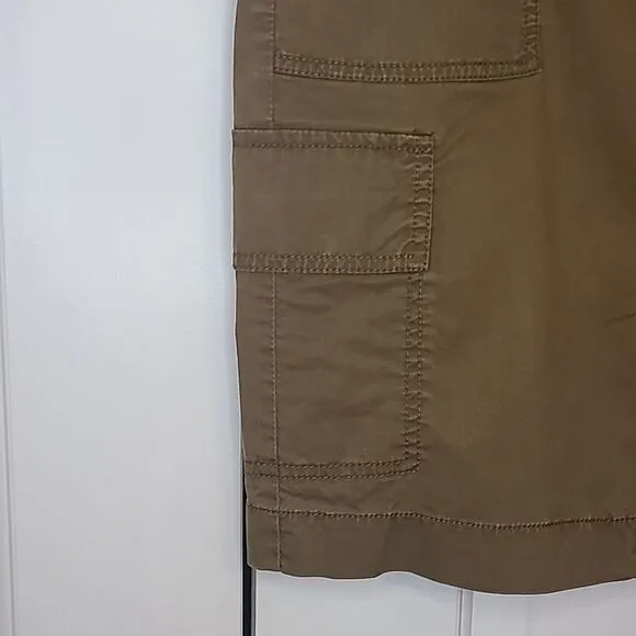 Eileen Fisher Cotton Tencel Twill Cargo Pocket Olive Khaki Mini Skirt Size S