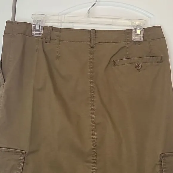 Eileen Fisher Cotton Tencel Twill Cargo Pocket Olive Khaki Mini Skirt Size S