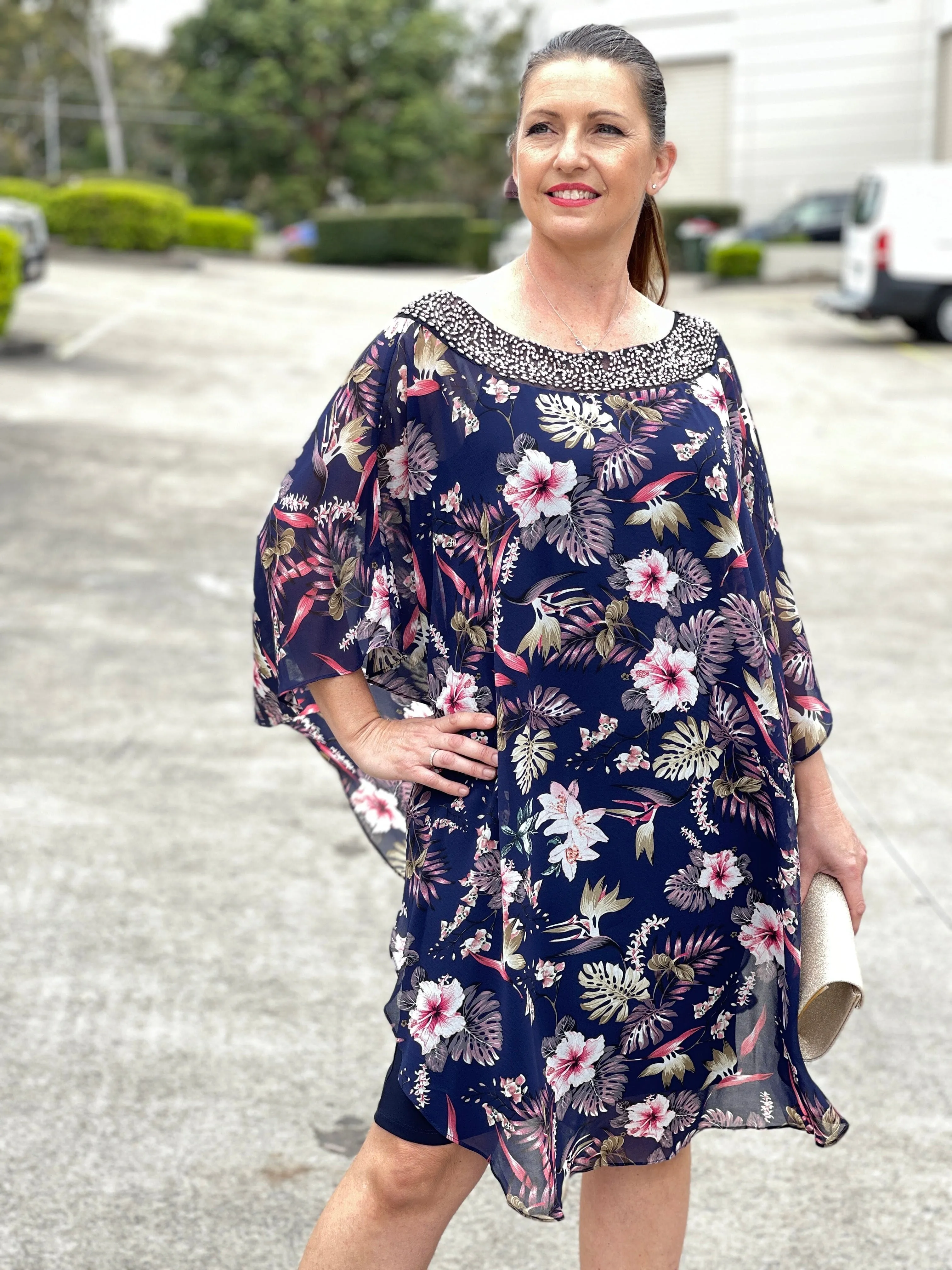 Elias Navy Floral Evening Dress