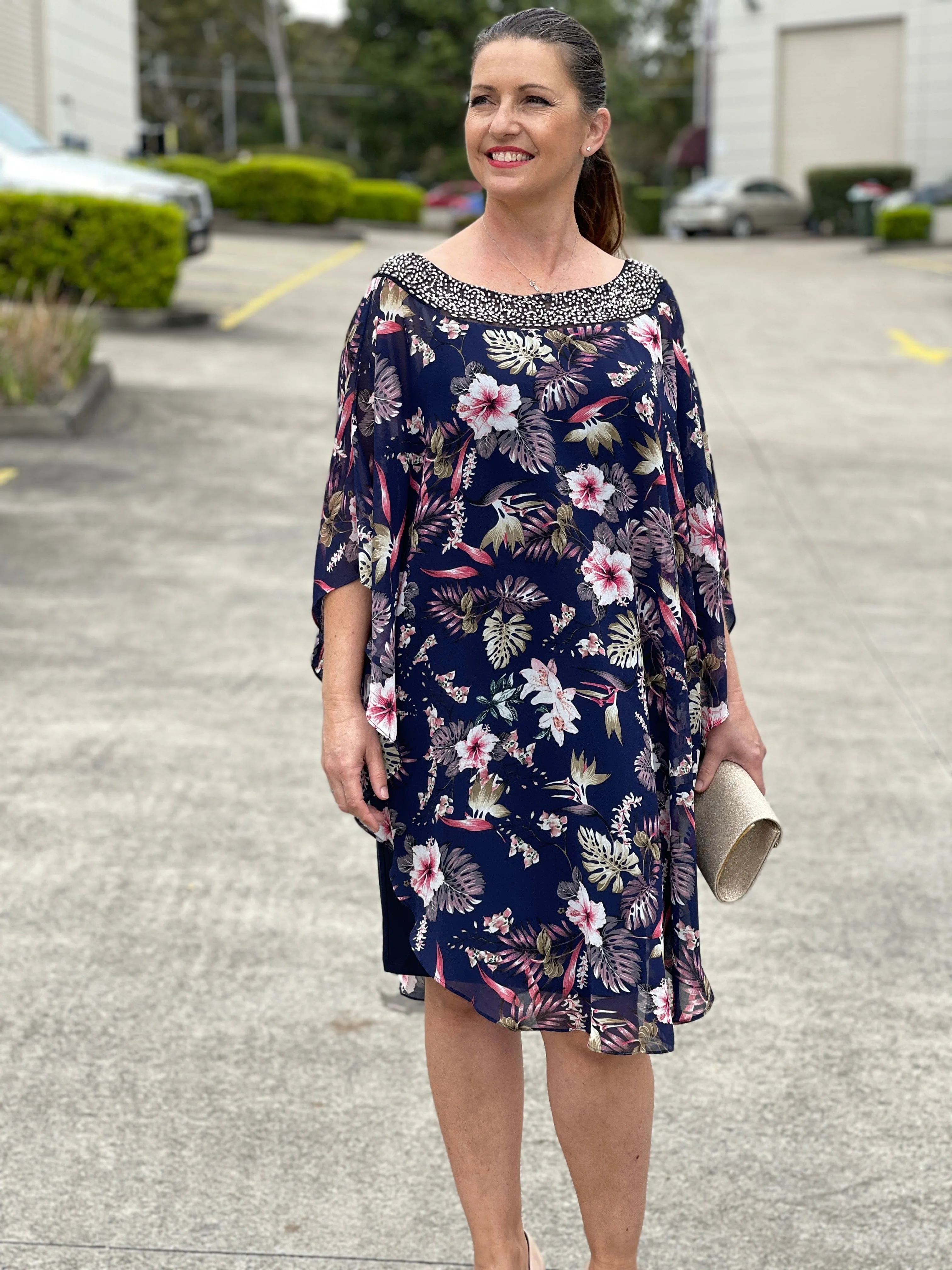 Elias Navy Floral Evening Dress