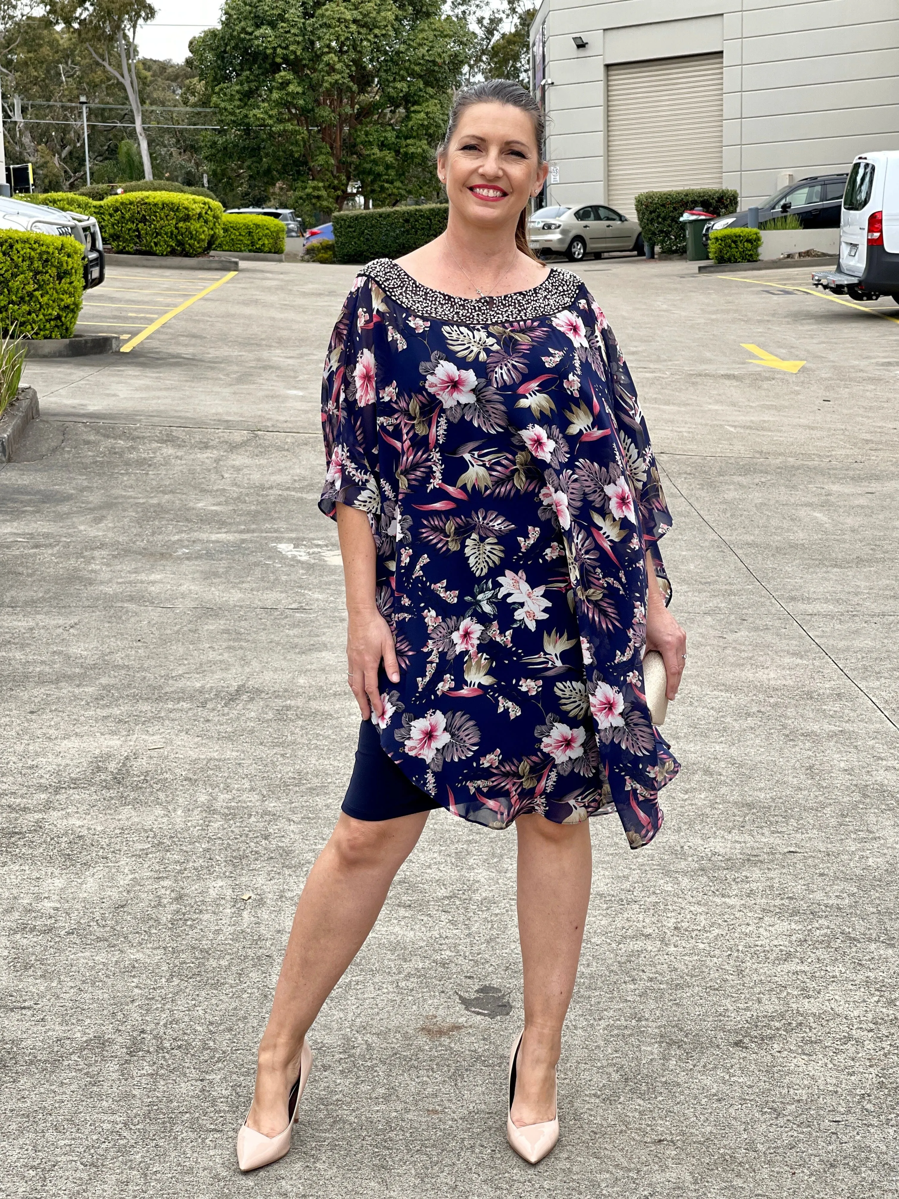 Elias Navy Floral Evening Dress