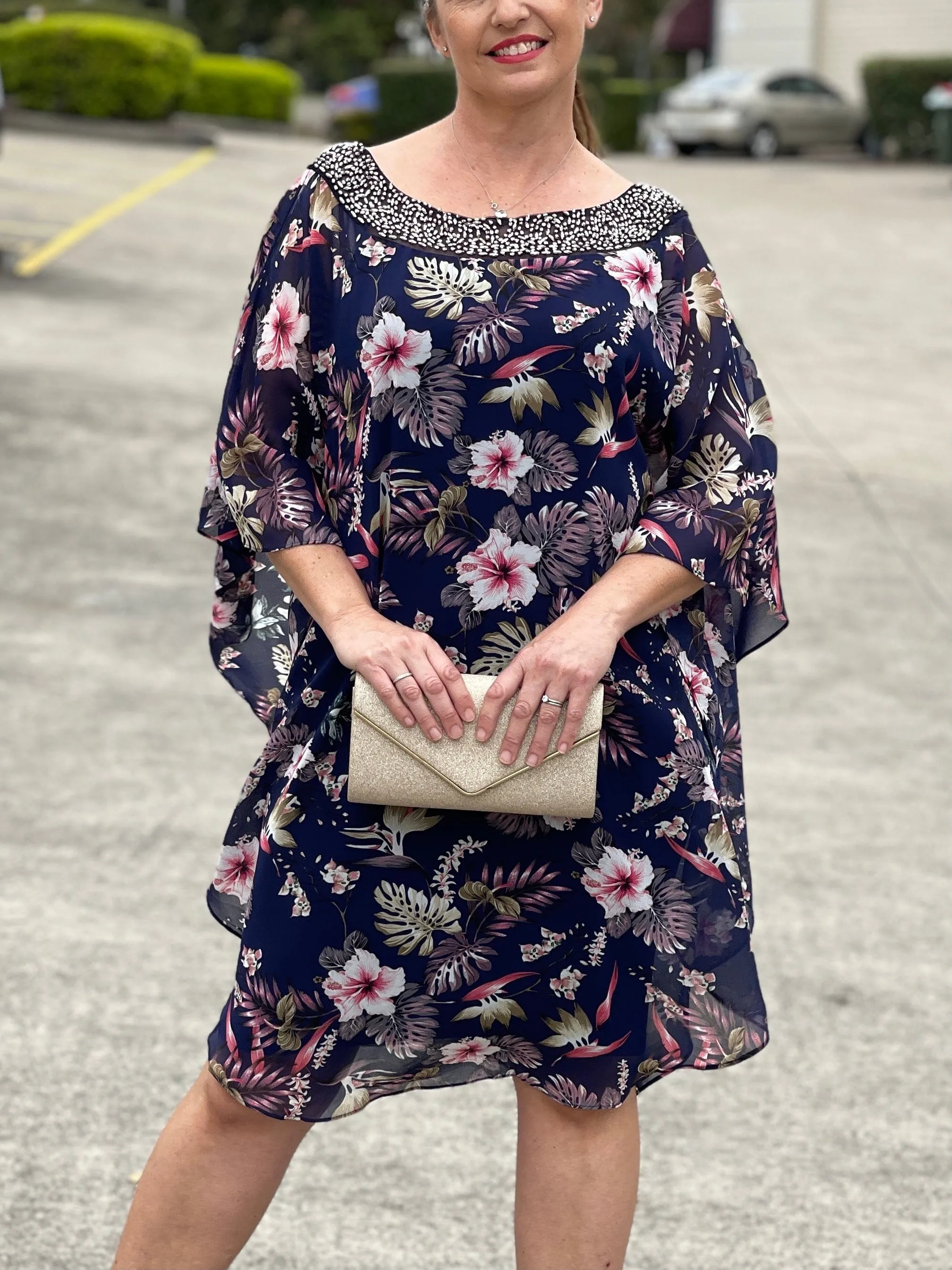 Elias Navy Floral Evening Dress