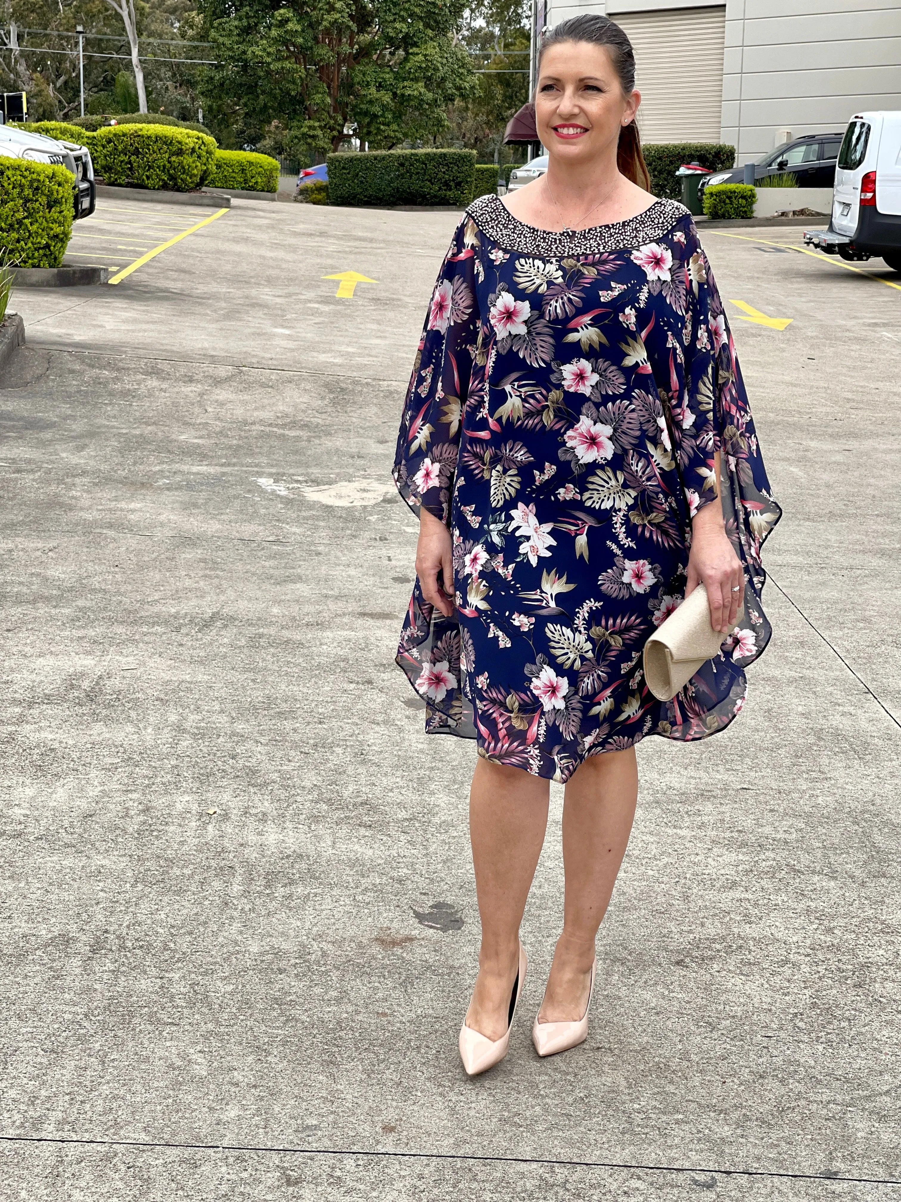 Elias Navy Floral Evening Dress