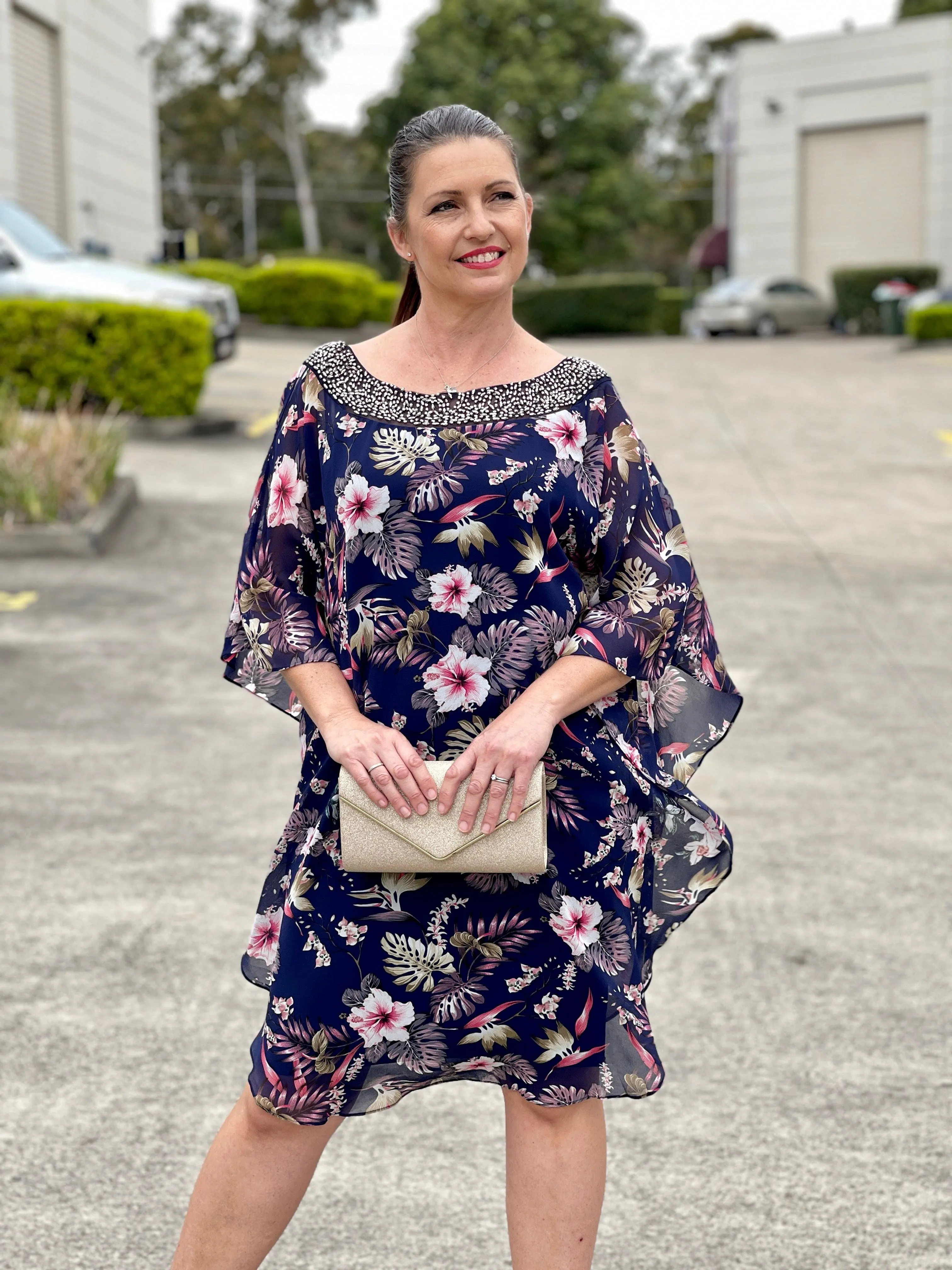 Elias Navy Floral Evening Dress