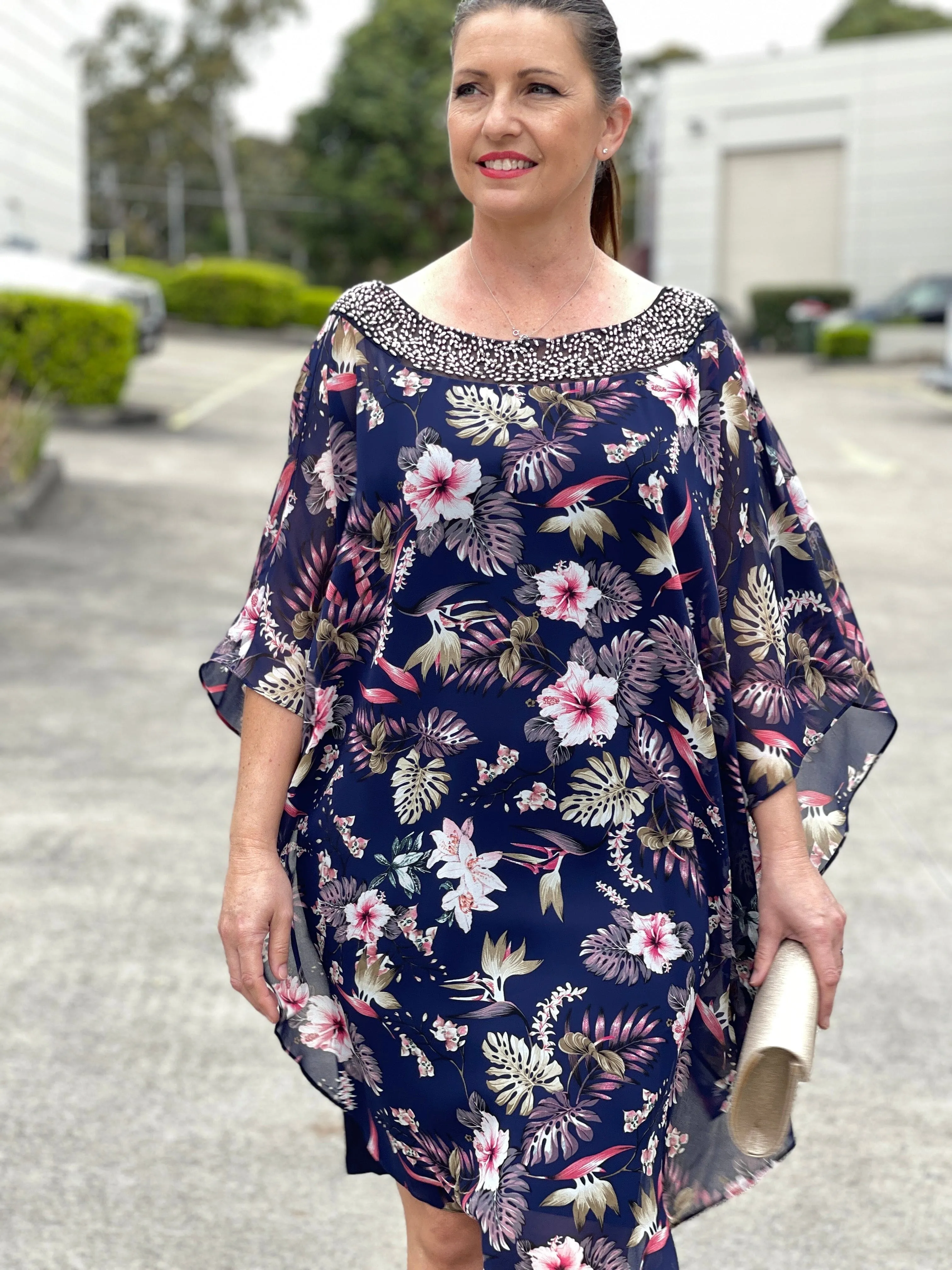 Elias Navy Floral Evening Dress