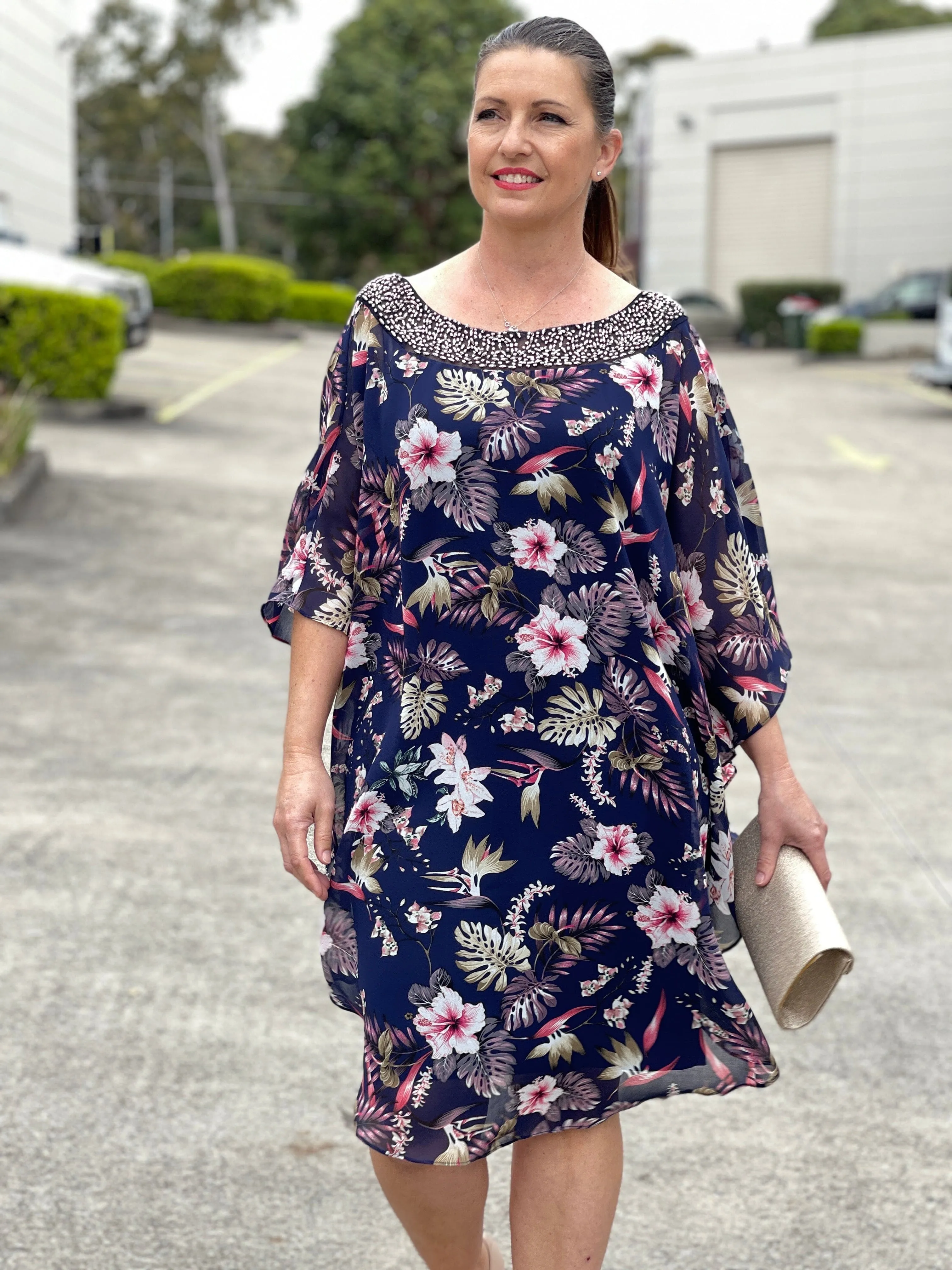 Elias Navy Floral Evening Dress